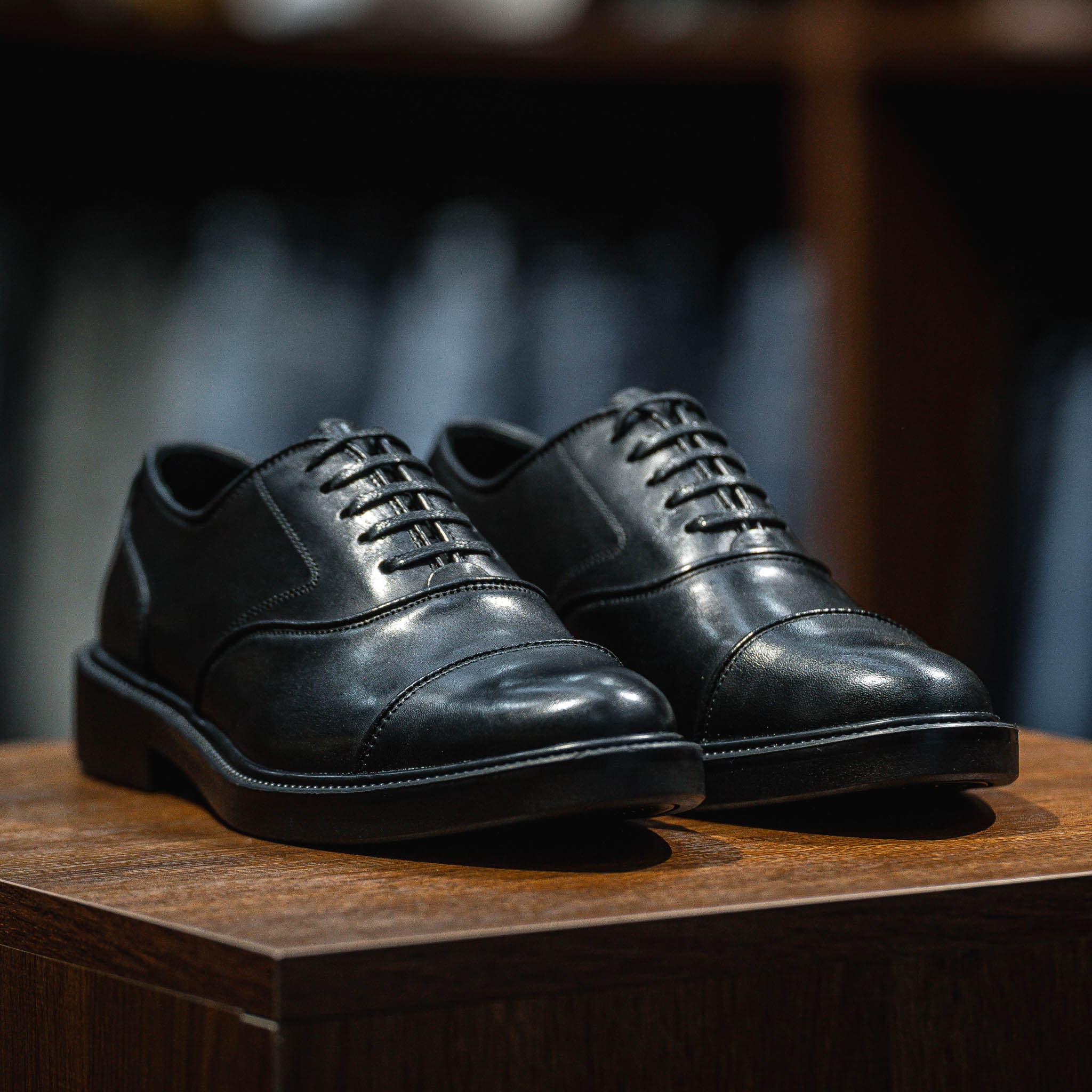 Giày Oxford Captoe Casual dòng Red Gin Beckman - Đen Patina