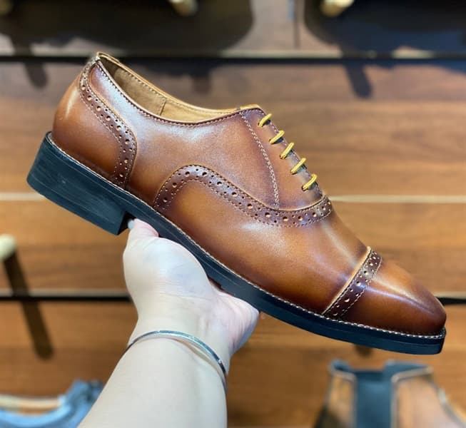 Giày Tây Santoni Oxford Semi Brogues PH - BÒ CHÁY - 39