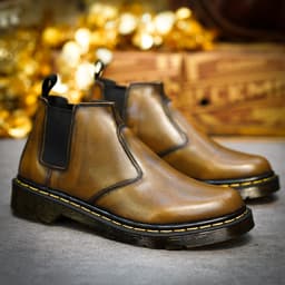 Giày Boot Chelsea Classic Chỉ vàng - Nâu Patina