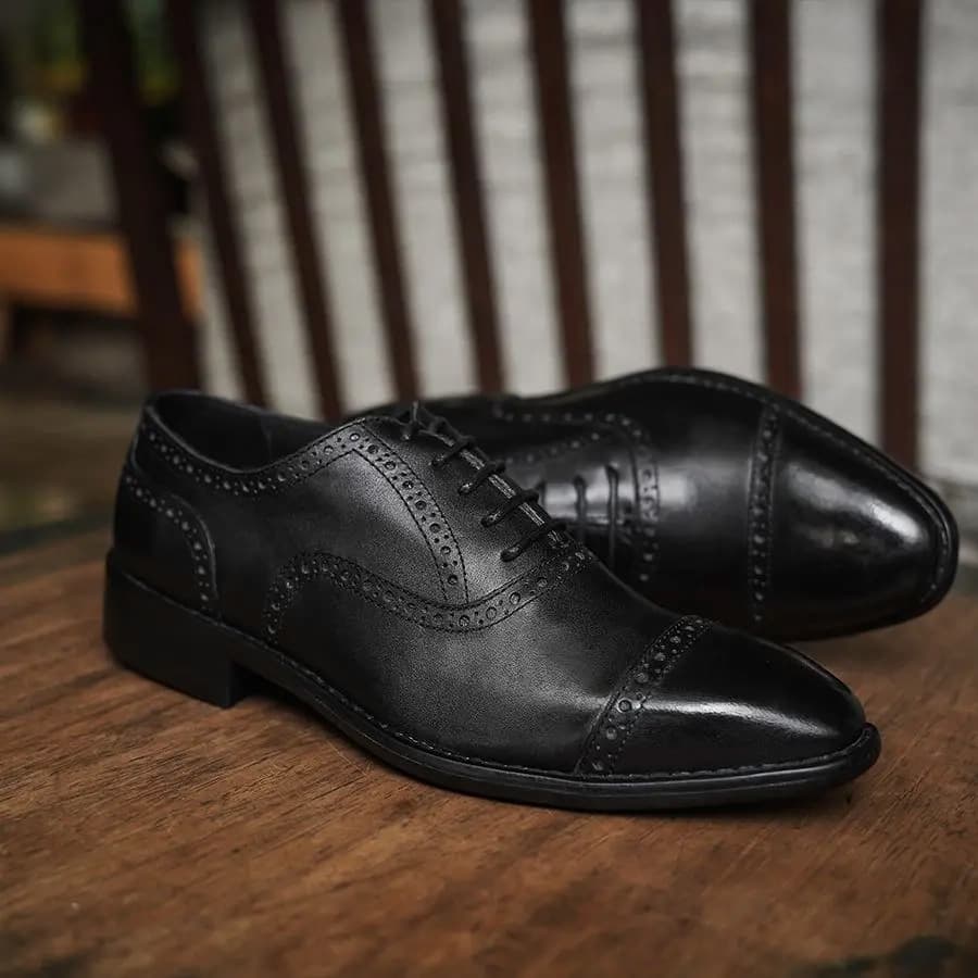 Giày Oxford San Marcos NS Captoe Full Brogues - Đen Patina