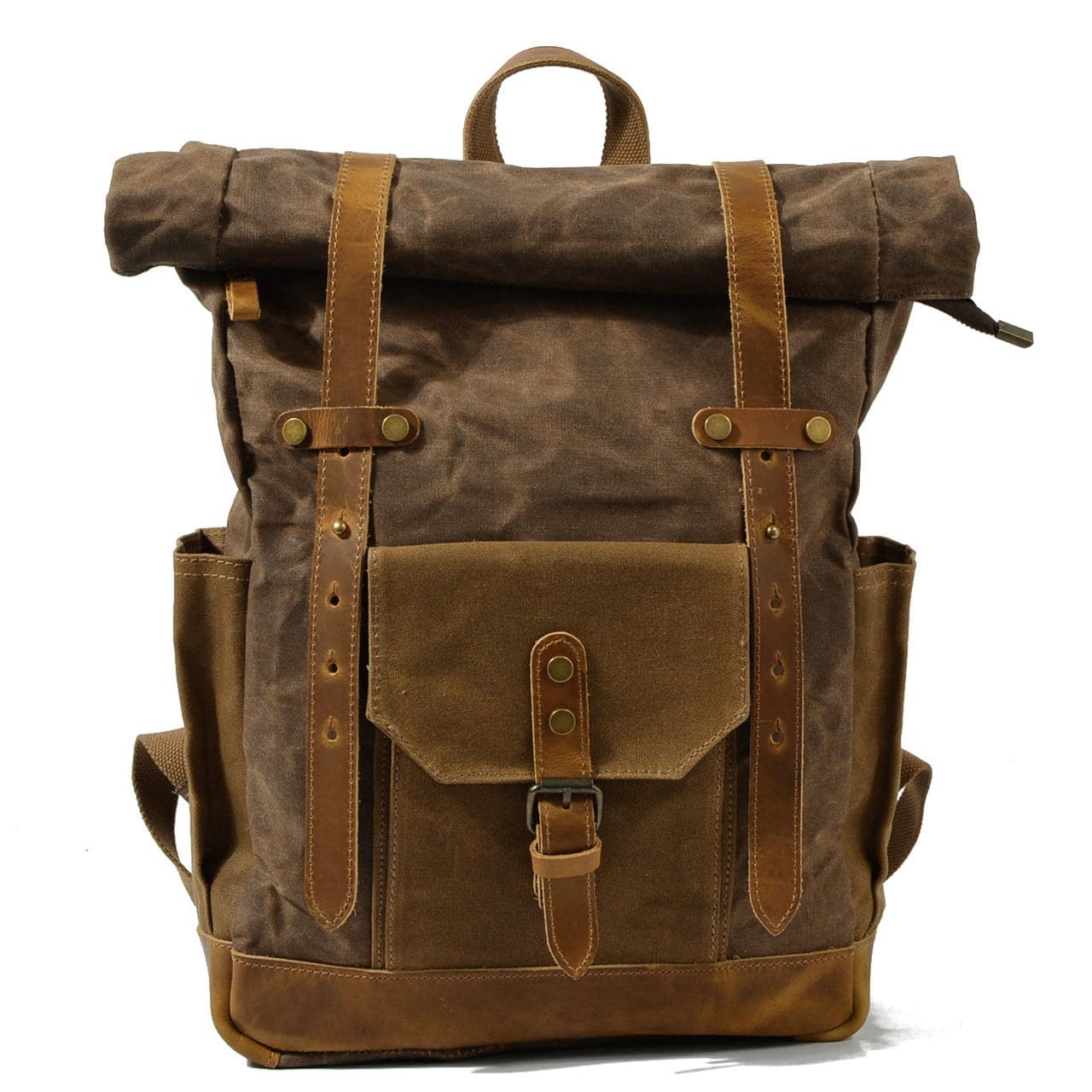 Balo Rolltop canvas phối da bò