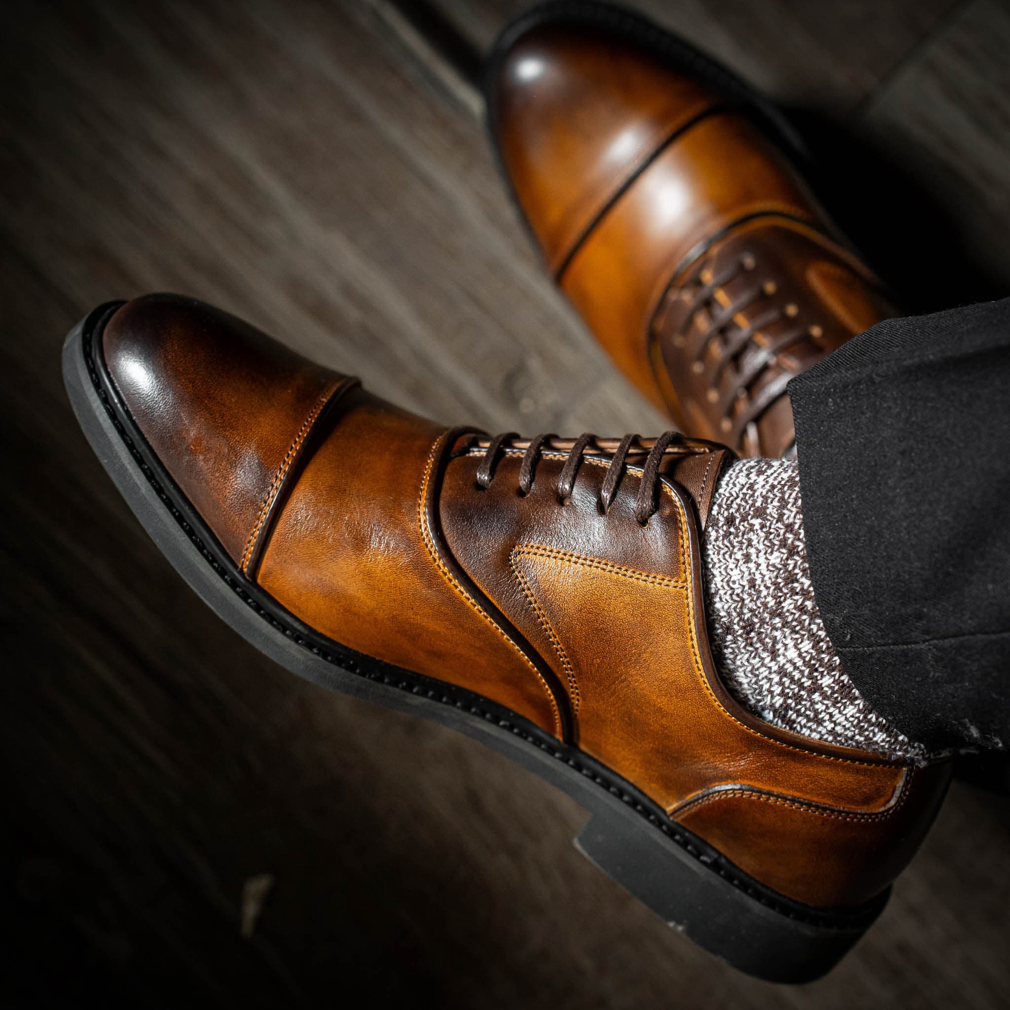 Giày Oxford Captoe Casual dòng Red Gin Beckman - Nâu Patina 17