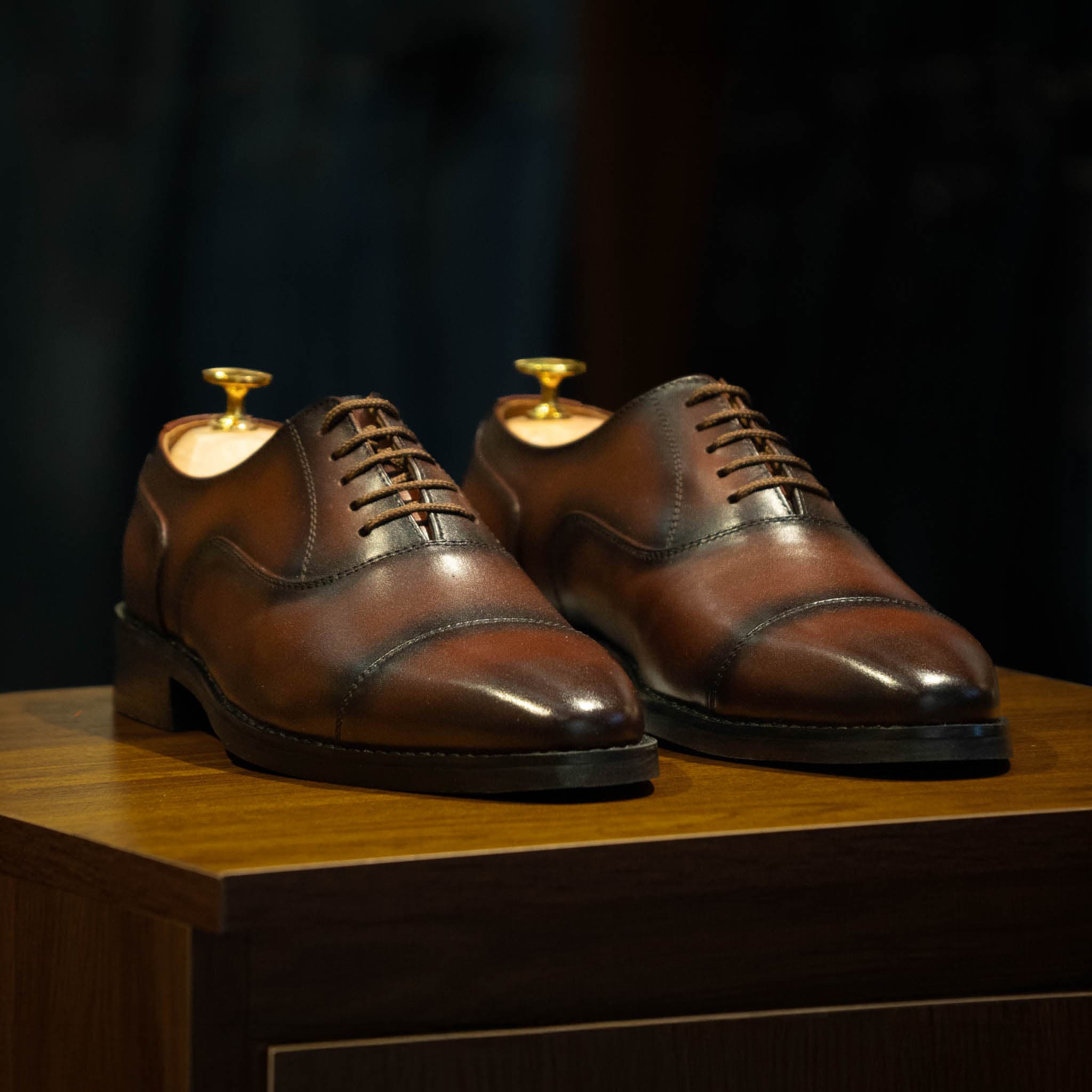 Giày Tây Santoni Oxford Captoe PH - NÂU - 39