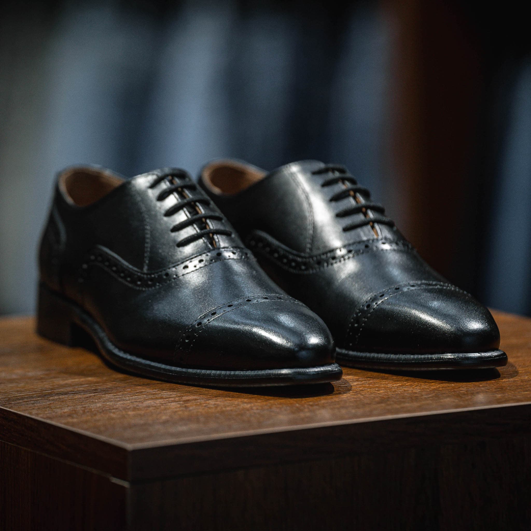 Giày Tây Santoni Oxford Semi Brogues PH - Đen