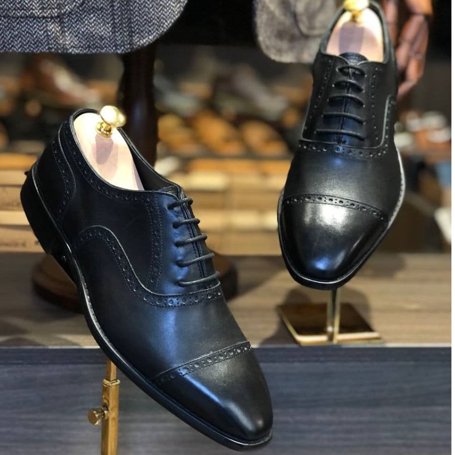 Giày Oxford Santoni Semi Brogues - Đen/Nâu