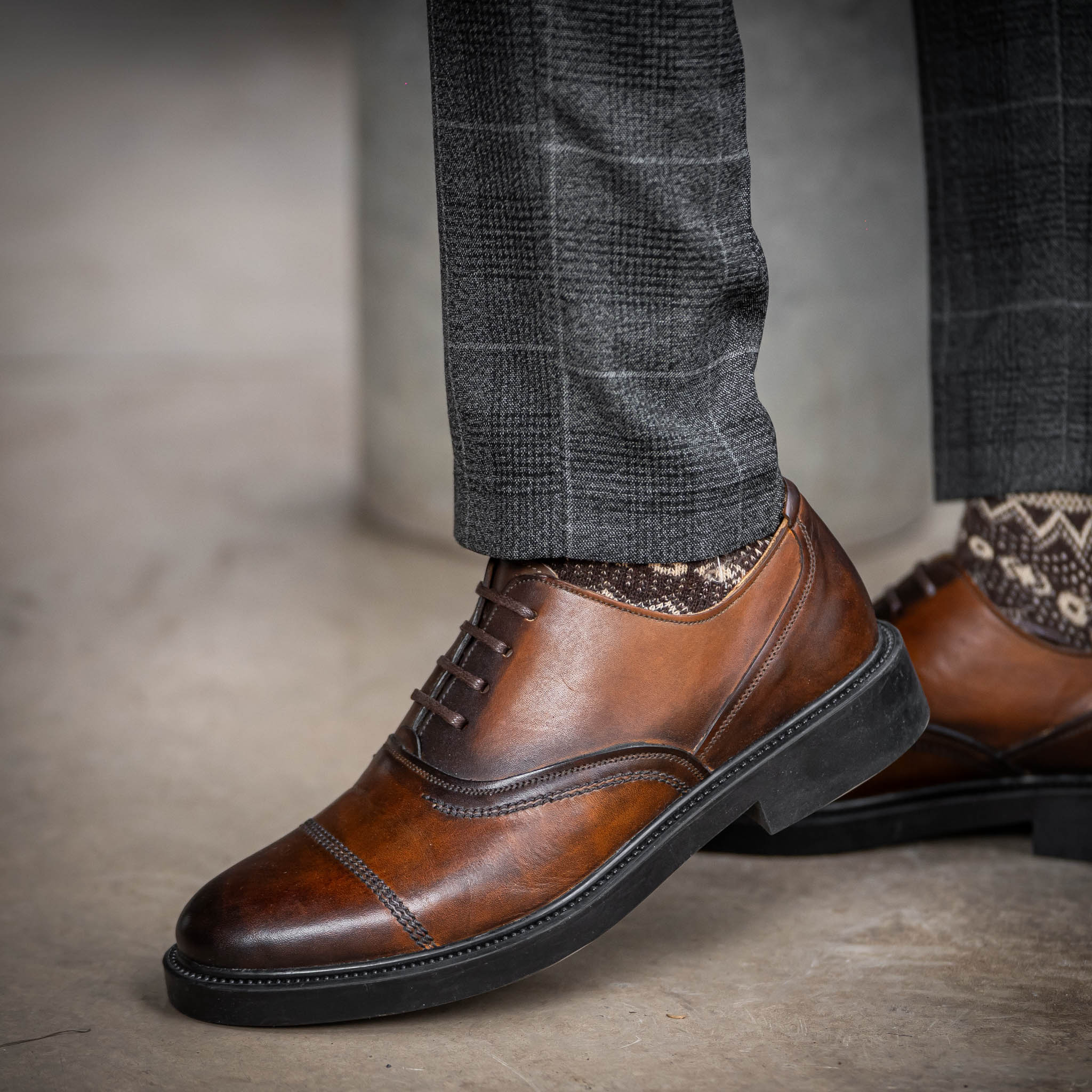 Giày Oxford Captoe Dòng Macallan Beckman - Nâu Patina 15
