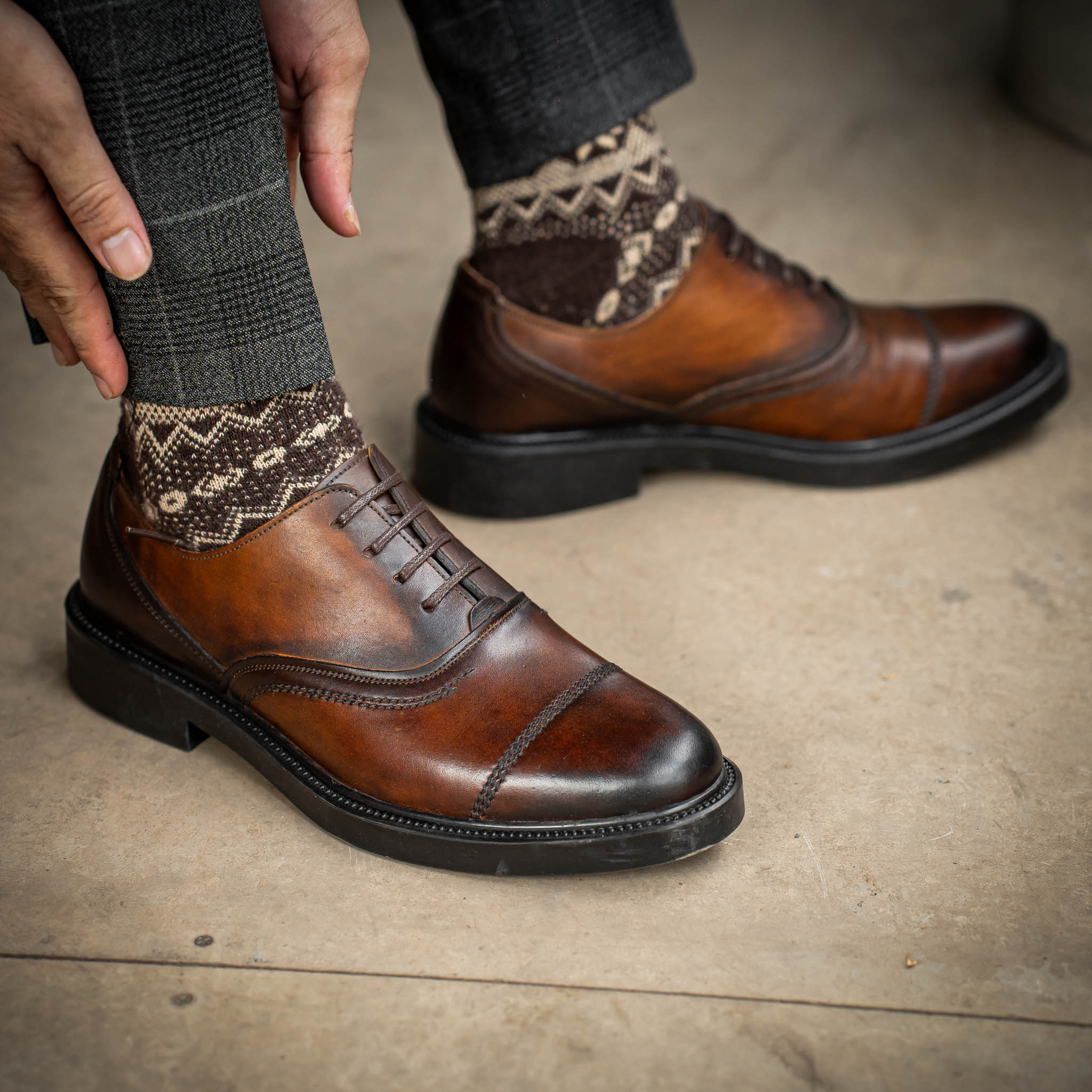 Giày Oxford Captoe Dòng Macallan Beckman - Nâu Patina 16