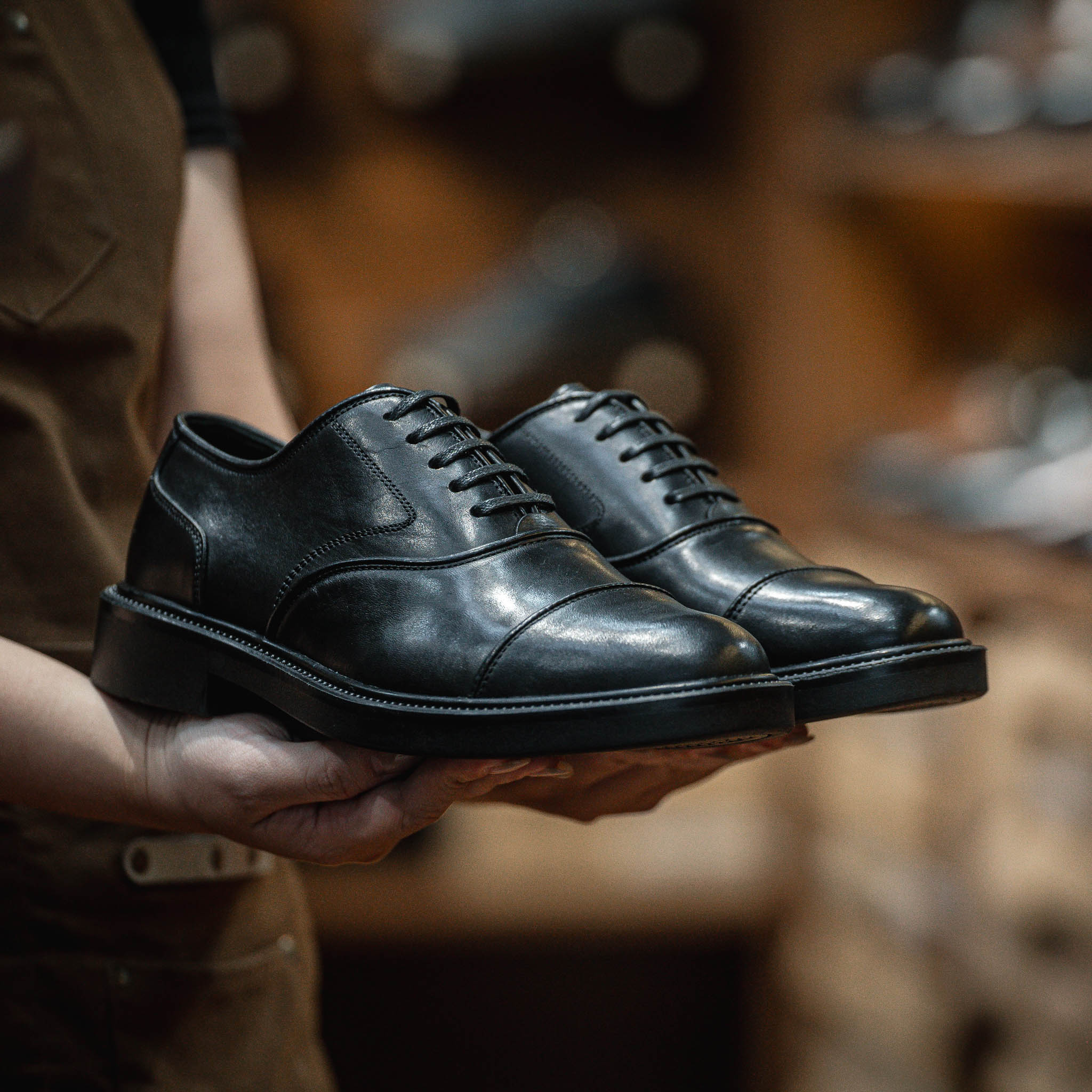 Giày Oxford Captoe Casual Dòng Red Gin Beckman - Đen Patina 9
