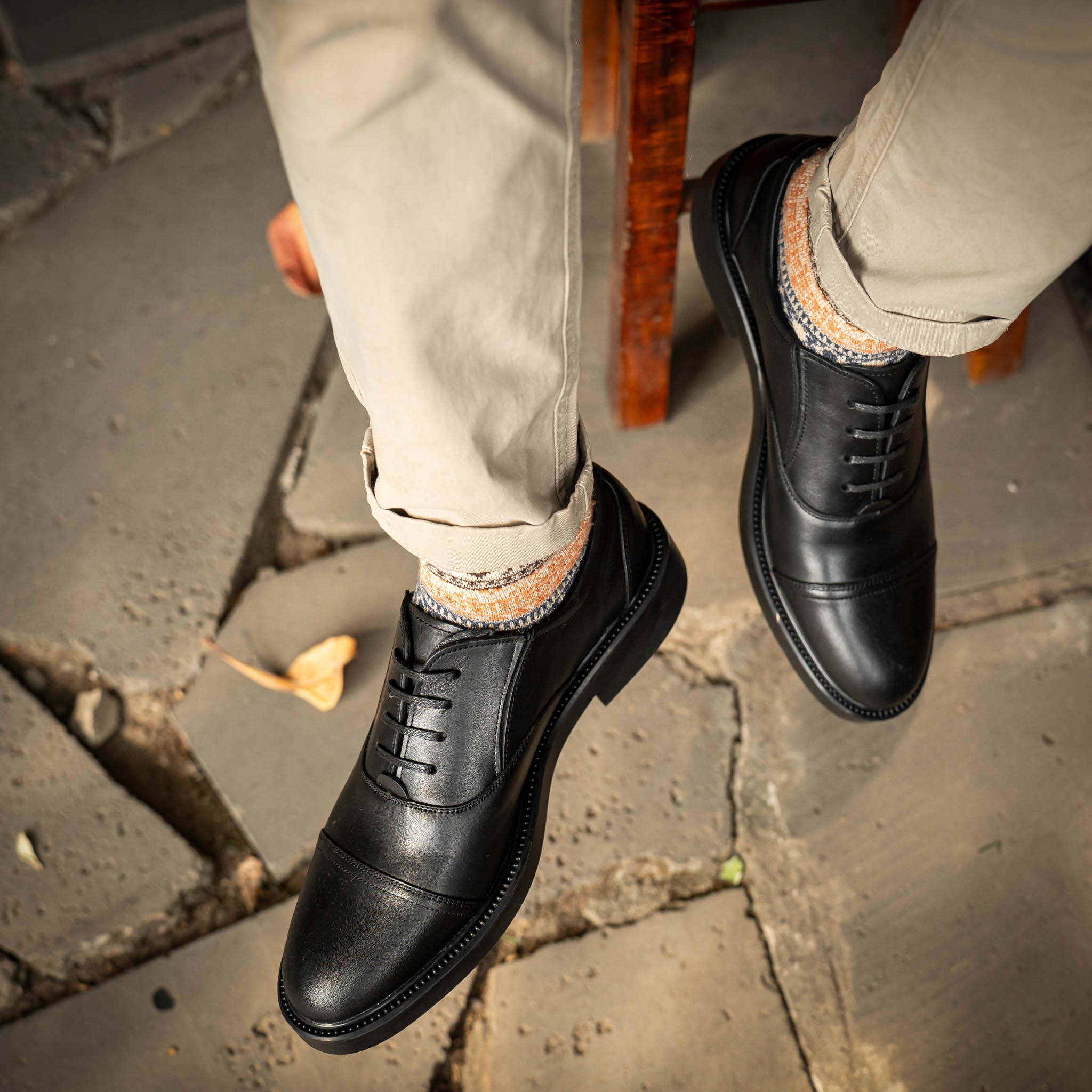 Giày Oxford Captoe Dòng Remy Martin Beckman- Đen Patina 13