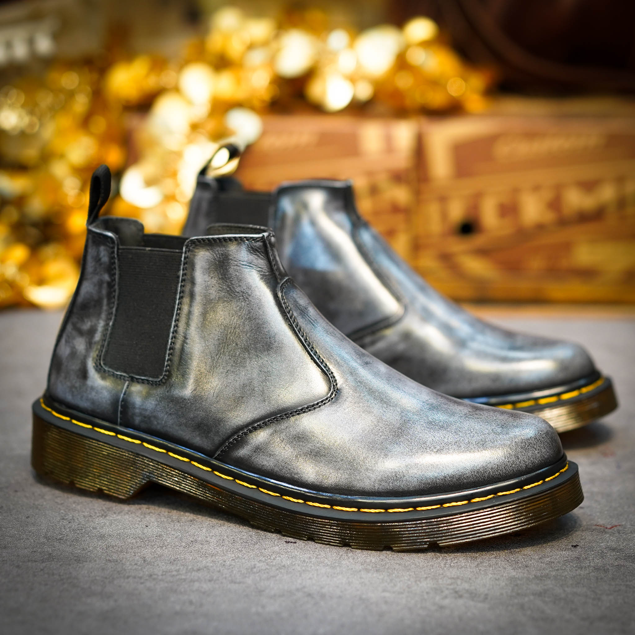 Giày Boot Chelsea Classic Chỉ Vàng - Xanh Navy 5