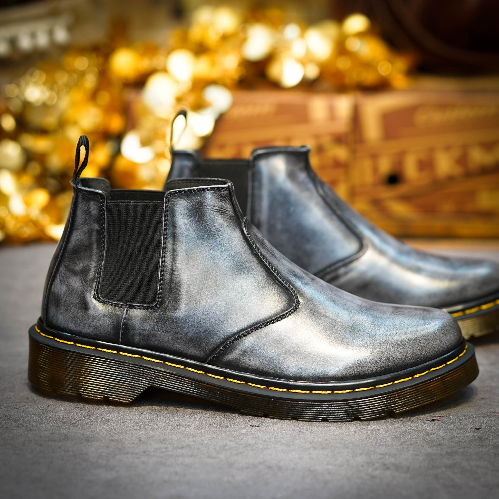 Giày Boot Chelsea Classic Chỉ Vàng - Xanh Navy 6