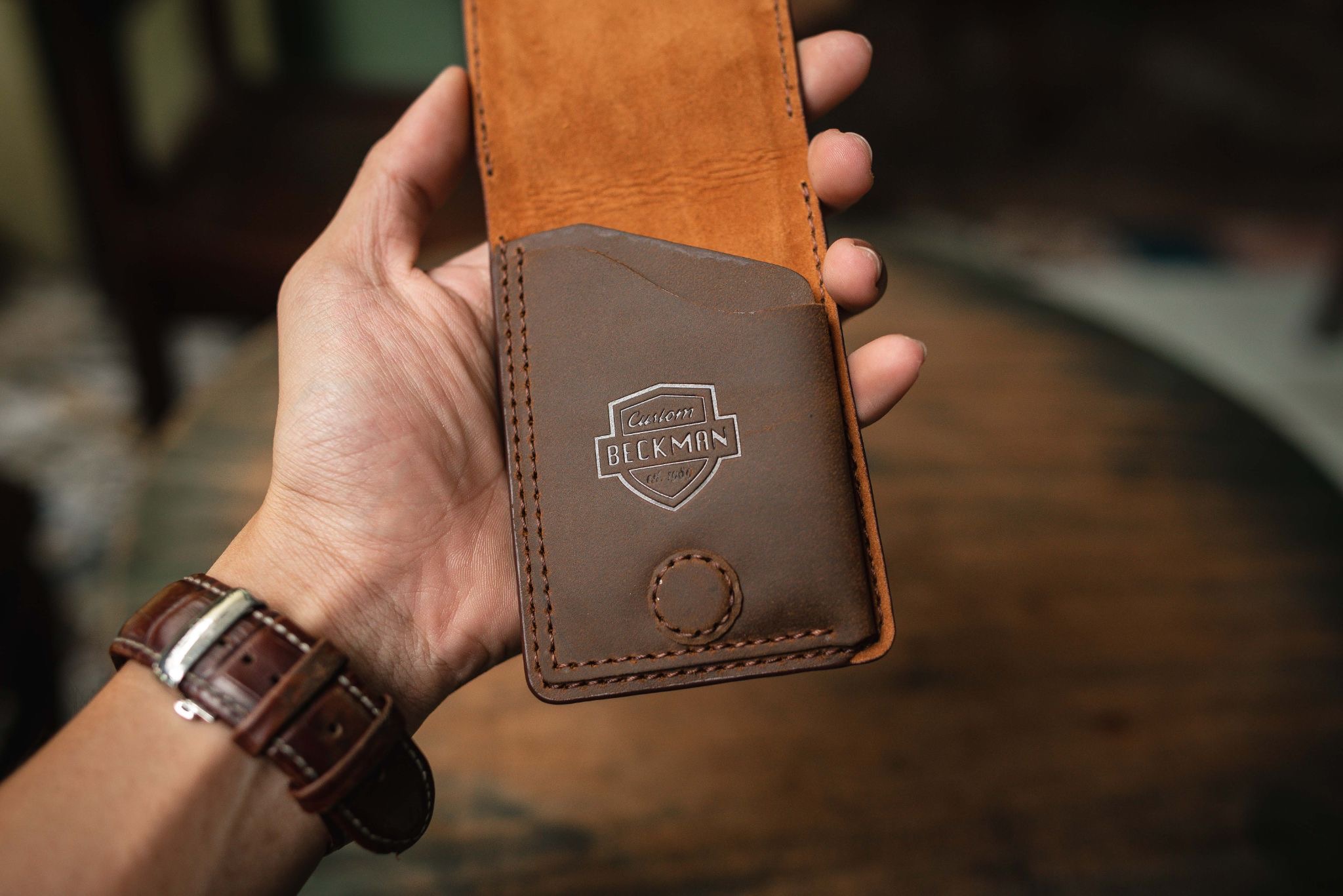 Ví Sen Da Bò Mini Beckman - Nâu Sáp 4