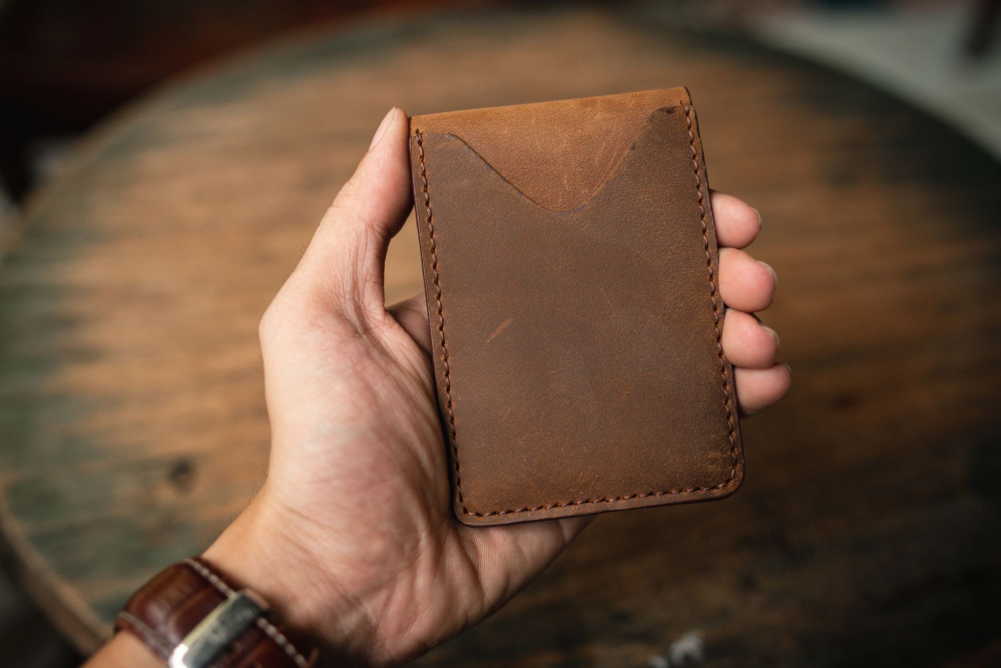 Ví Sen Da Bò Mini Beckman - Nâu Sáp 2