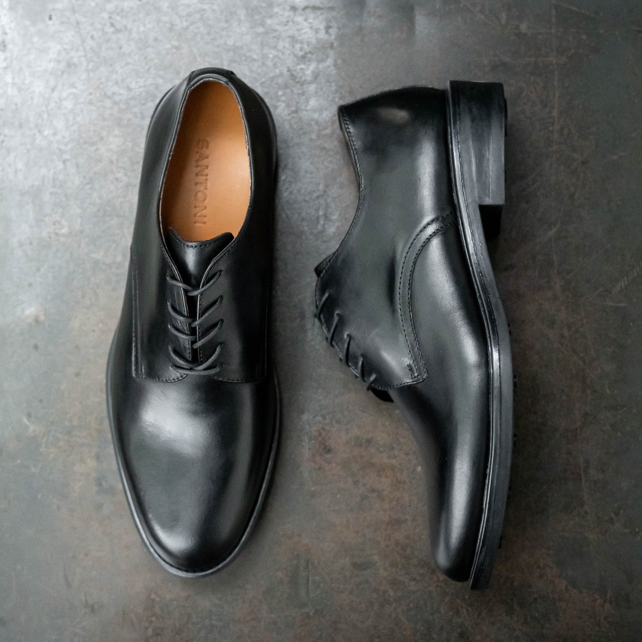 Giày Derby Classic Milan Santoni- Đen Patina 4