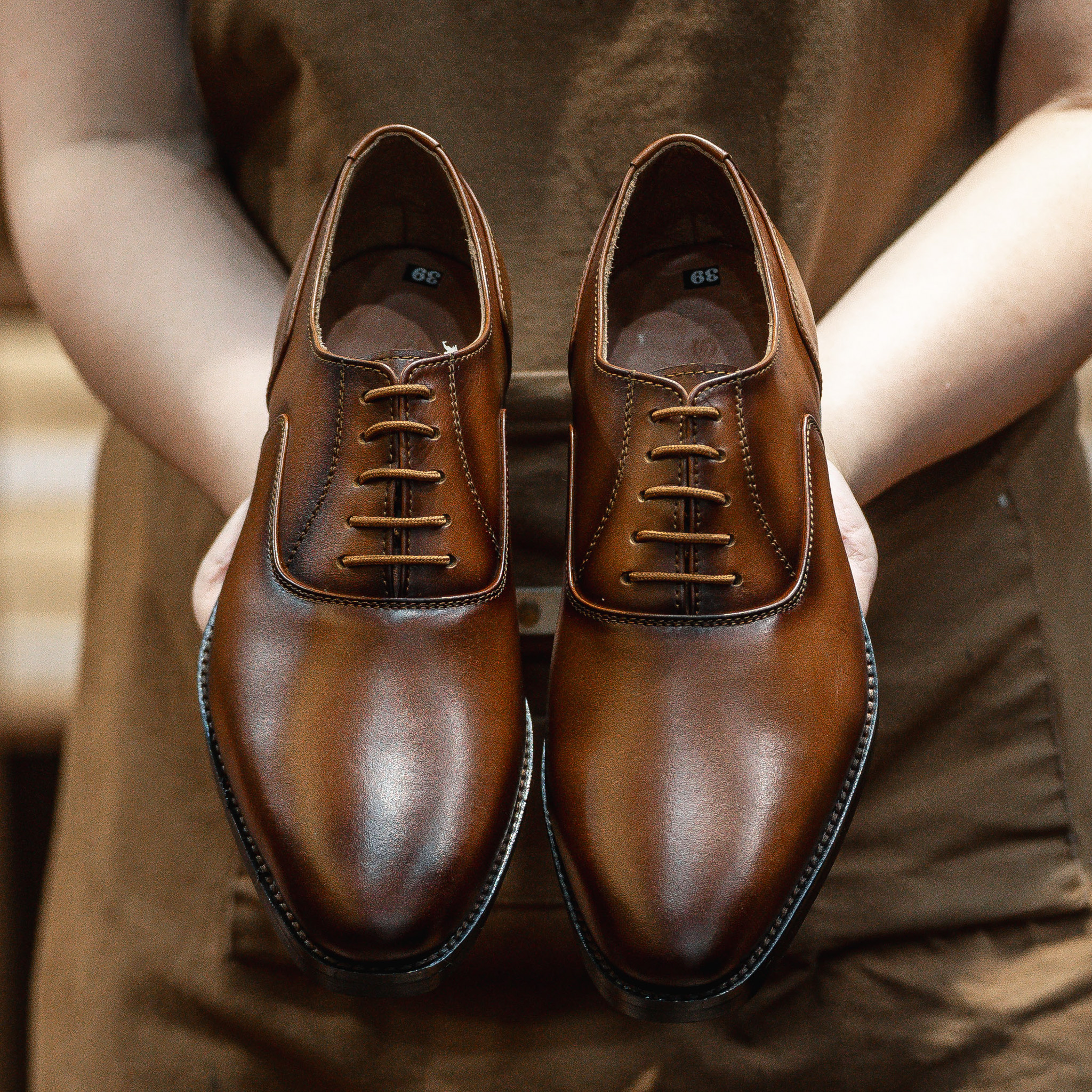 Giày Tây Santoni Oxford Trơn PH - màu Bò Cháy 41