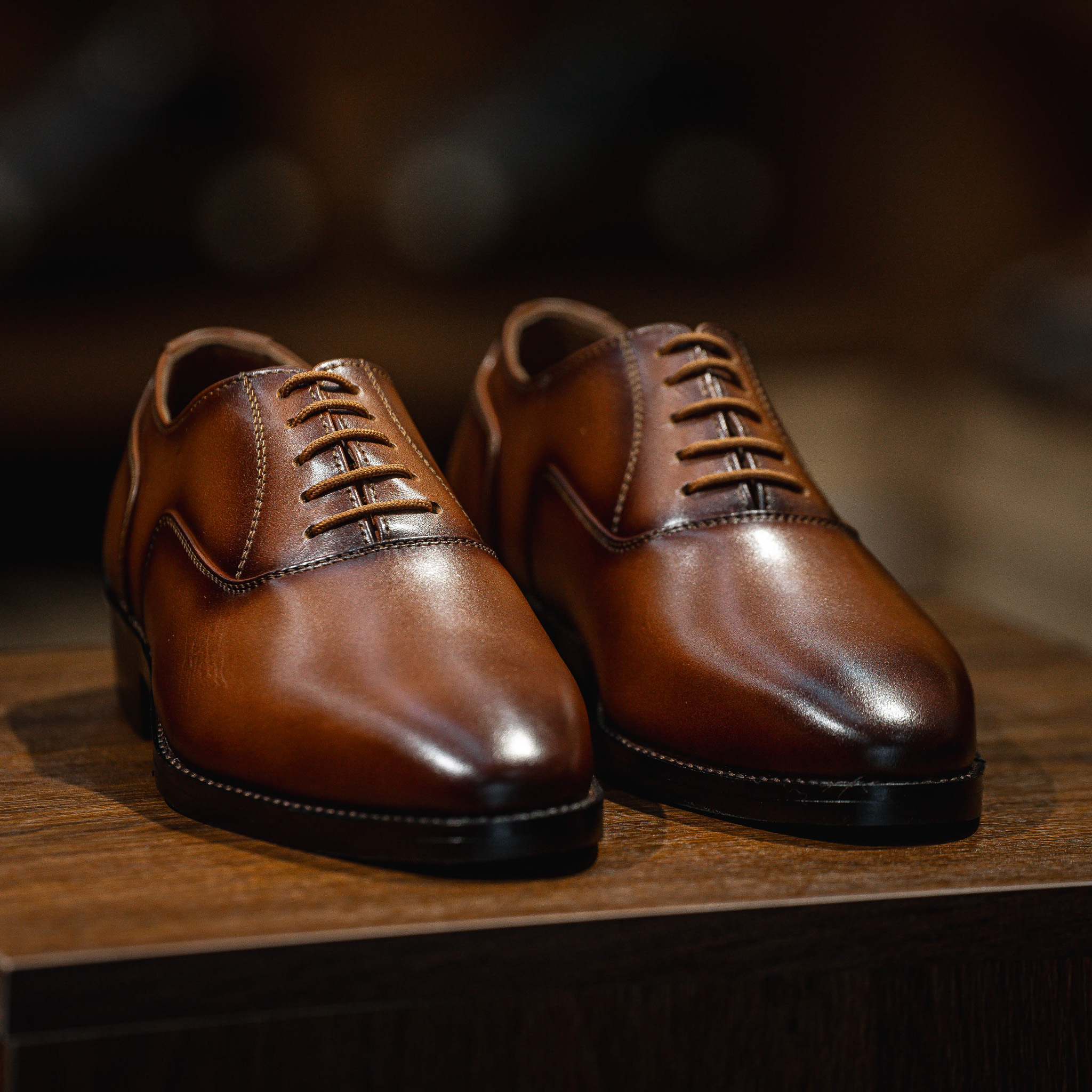 Giày Tây Santoni Oxford Trơn PH - màu Bò Cháy 37