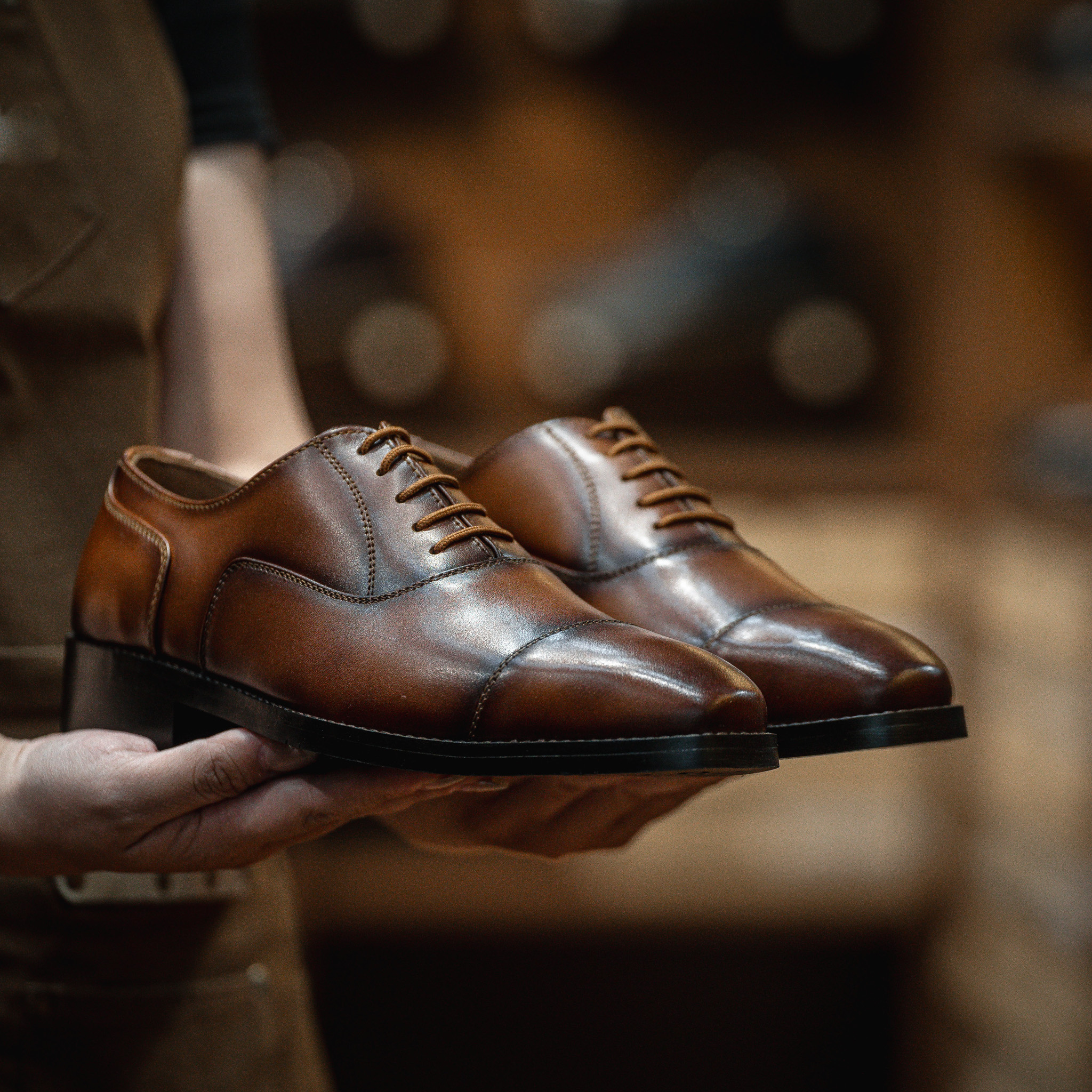 Giày Tây Santoni Oxford Captoe PH - màu Bò Cháy 49