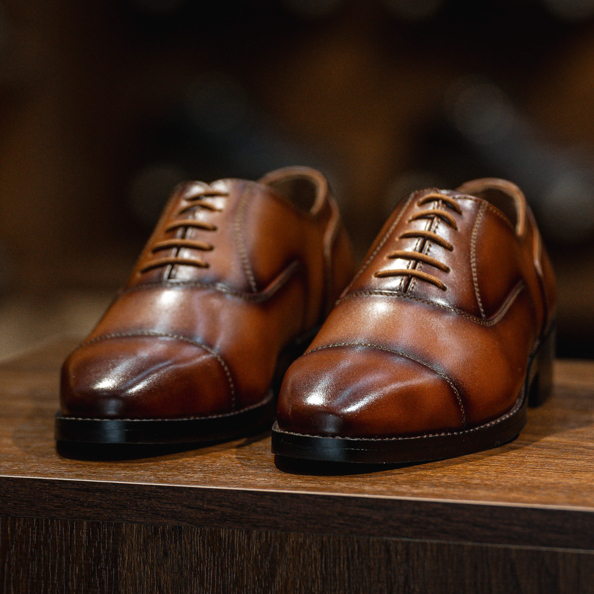Giày Tây Santoni Oxford Captoe PH - màu Bò Cháy 41