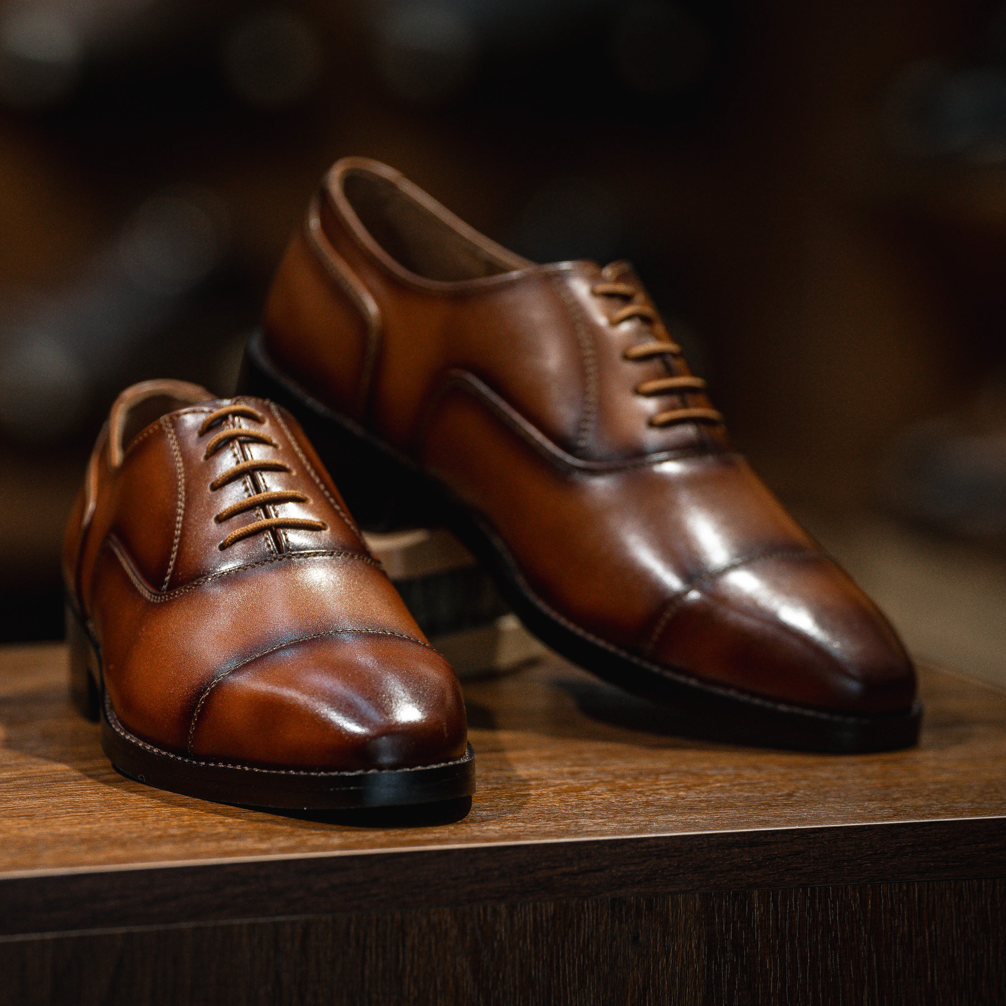 Giày Tây Santoni Oxford Captoe PH - màu Bò Cháy 43