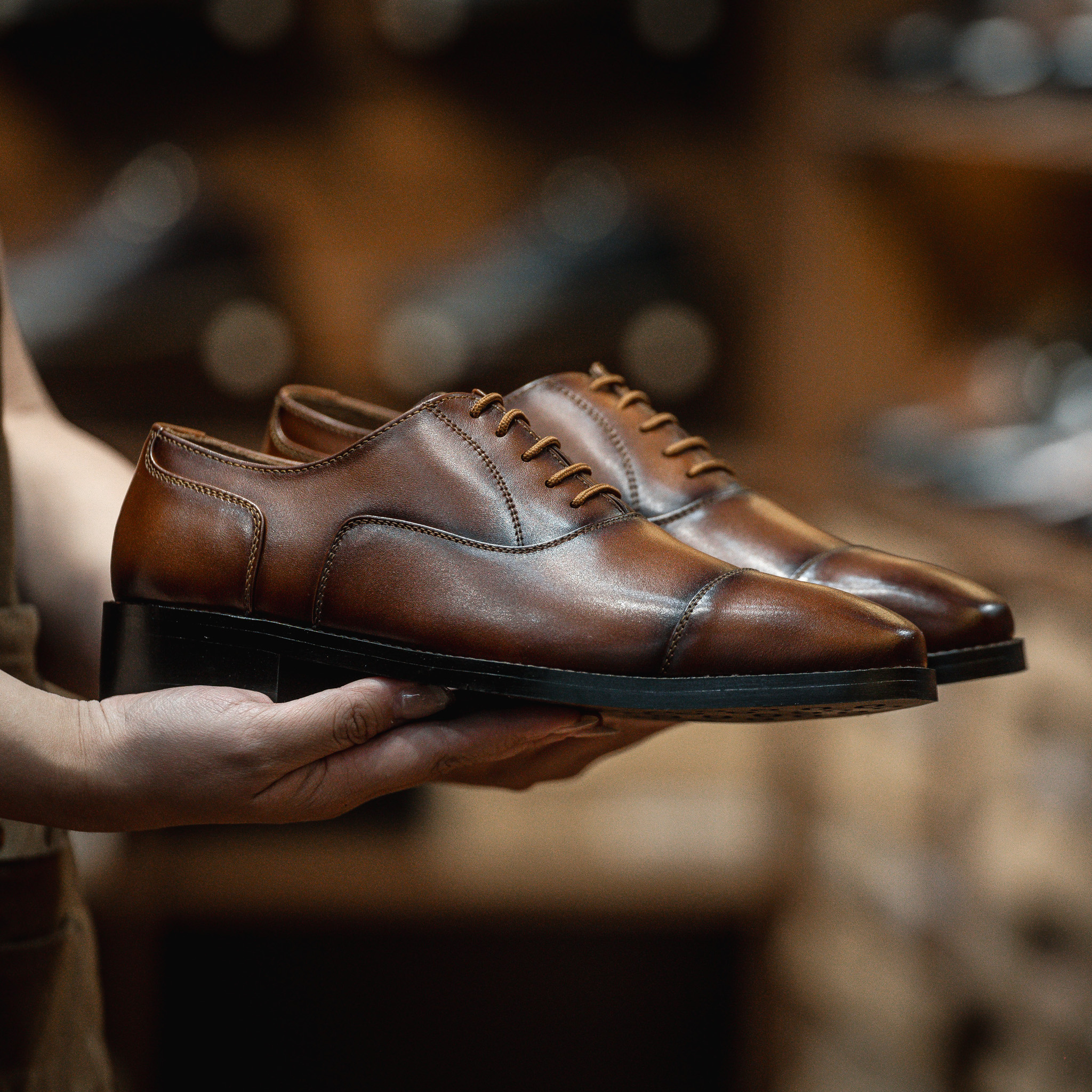 Giày Tây Santoni Oxford Captoe PH - màu Bò Cháy 48
