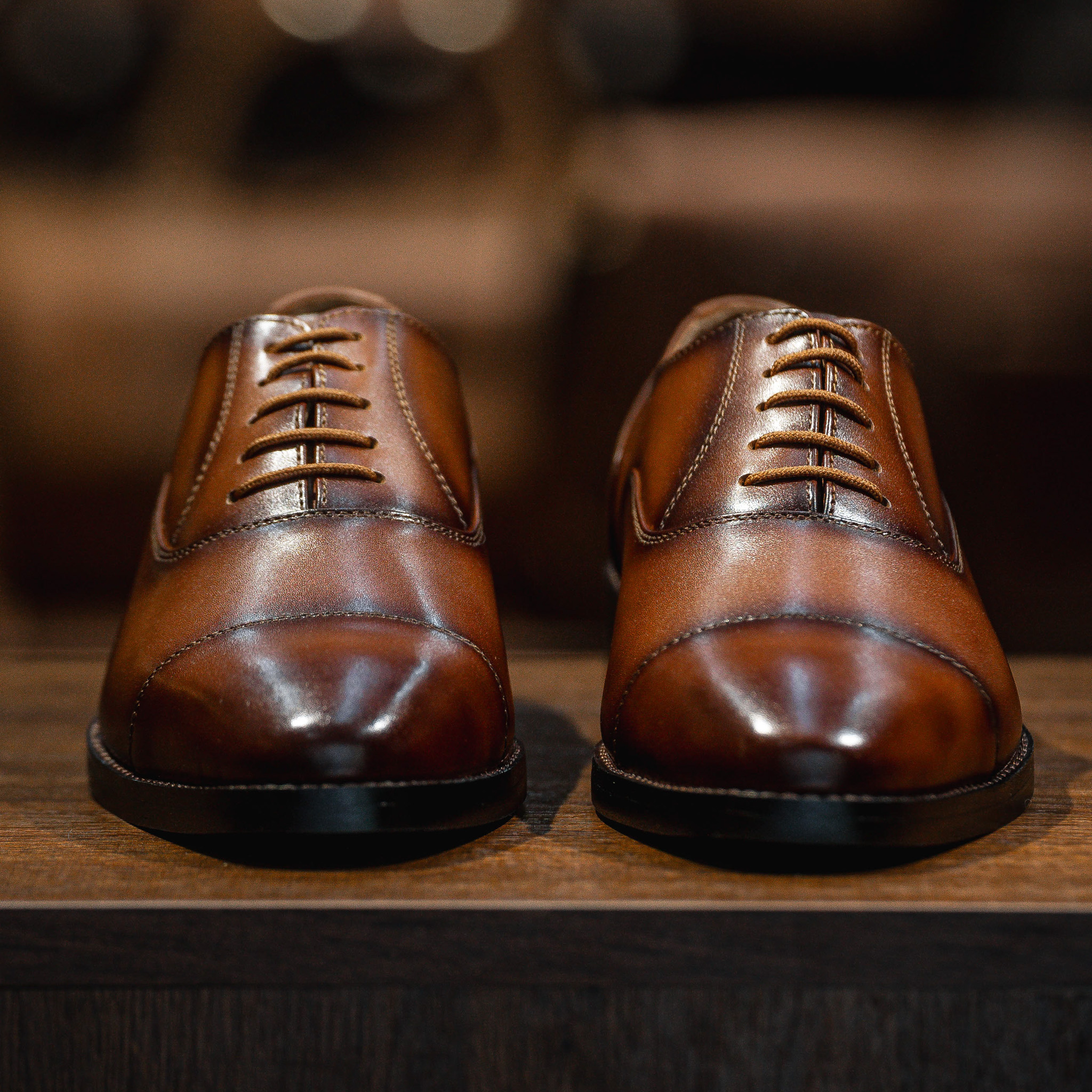 Giày Tây Santoni Oxford Captoe PH - màu Bò Cháy 52
