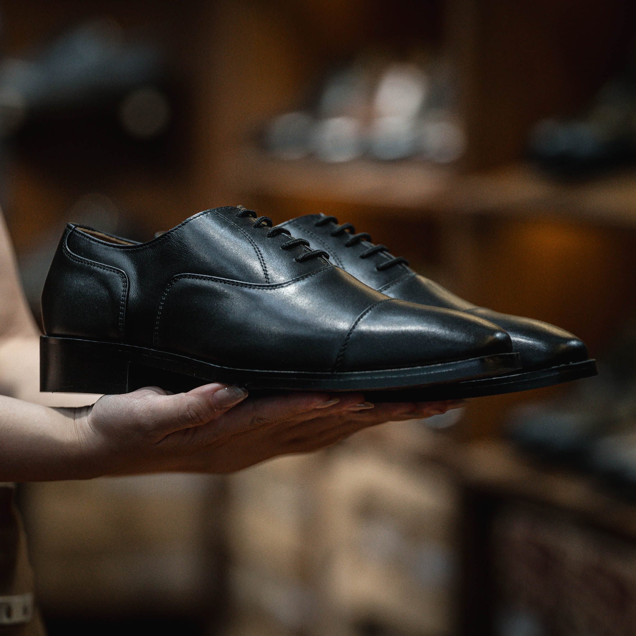 Giày Tây Santoni Oxford Captoe - Đen 8