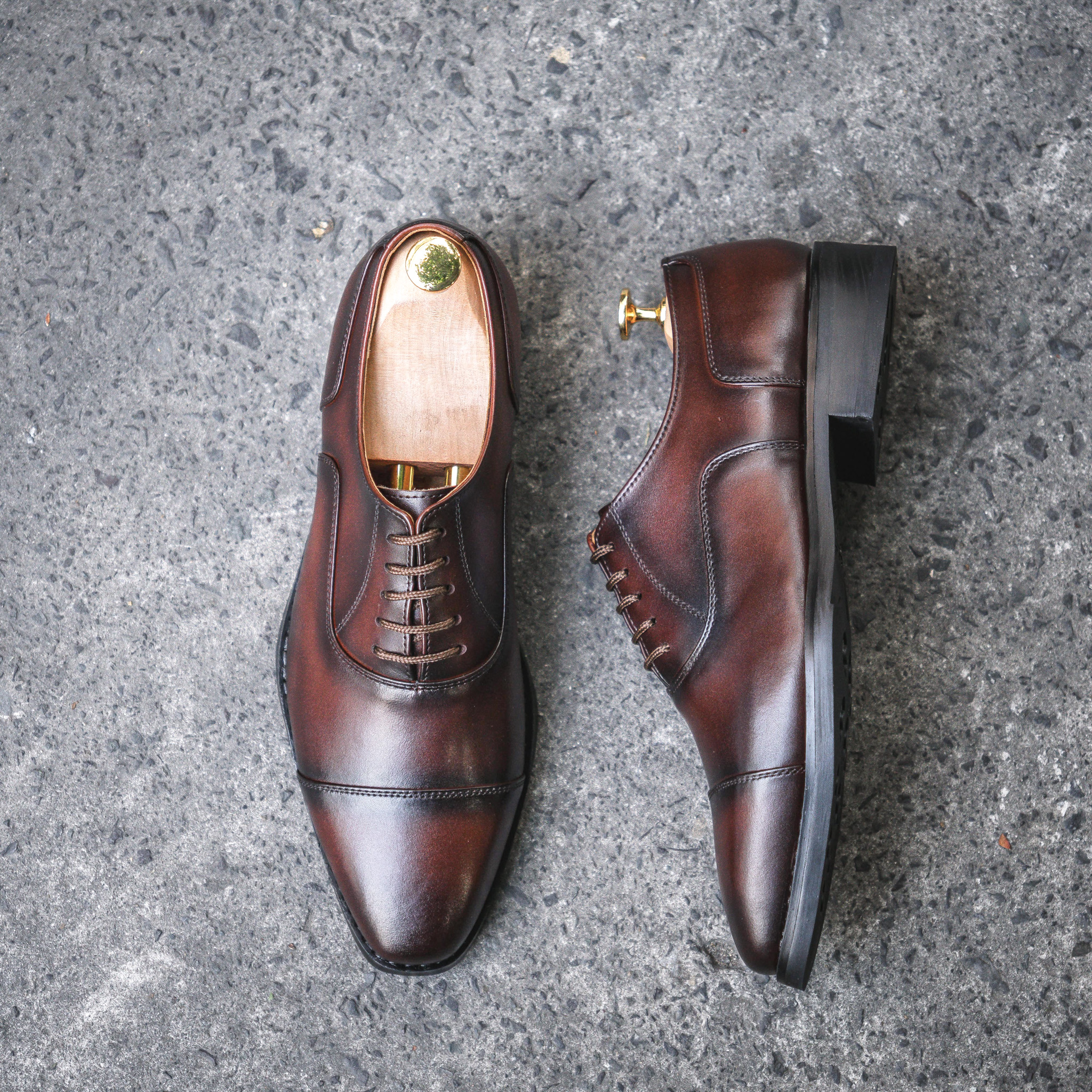 Giày Tây Santoni Oxford Captoe - Nâu 5