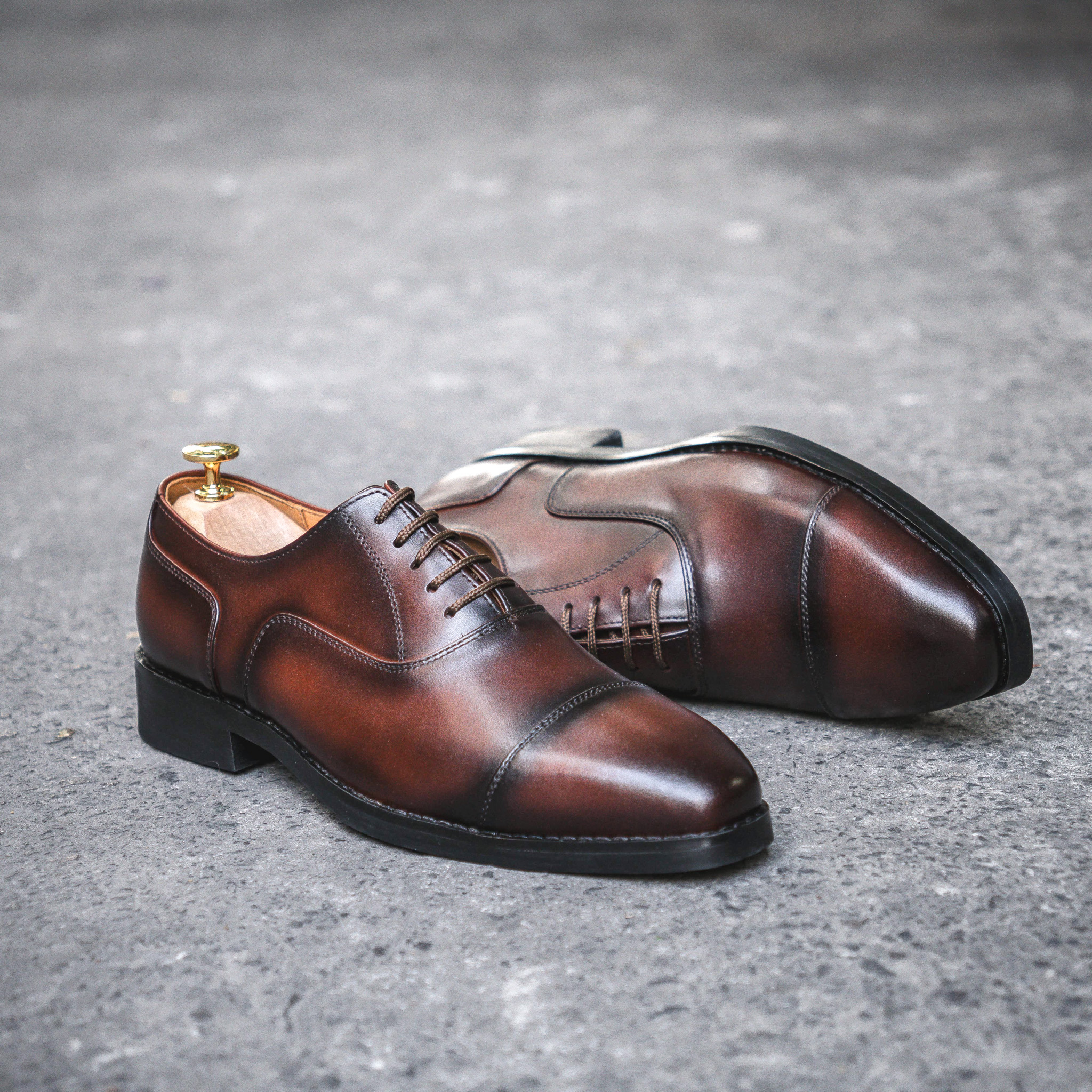 Giày Tây Santoni Oxford Captoe - Nâu 6