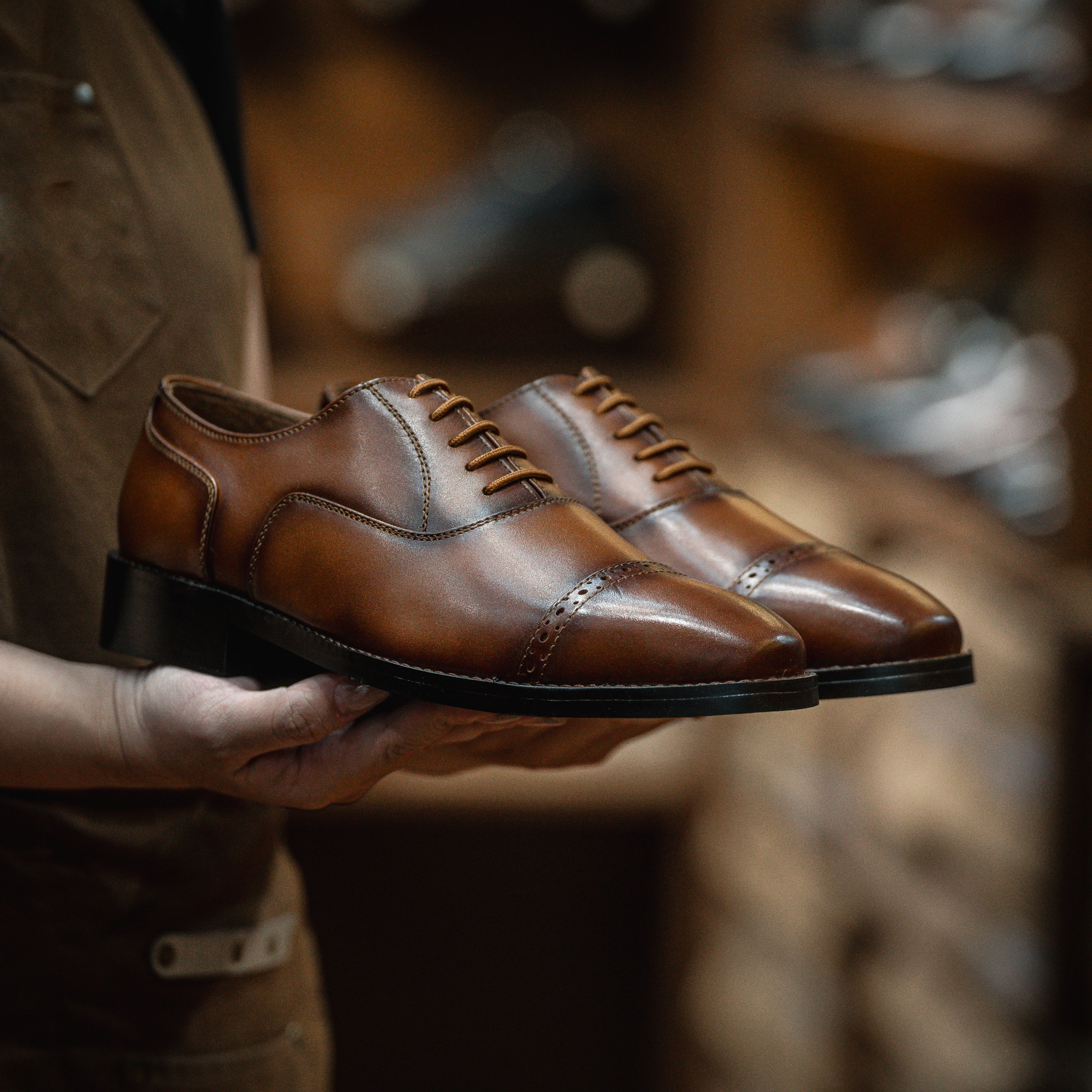 Giày Tây Santoni Oxford Quarter Brogues PH - màu Bò Cháy 9