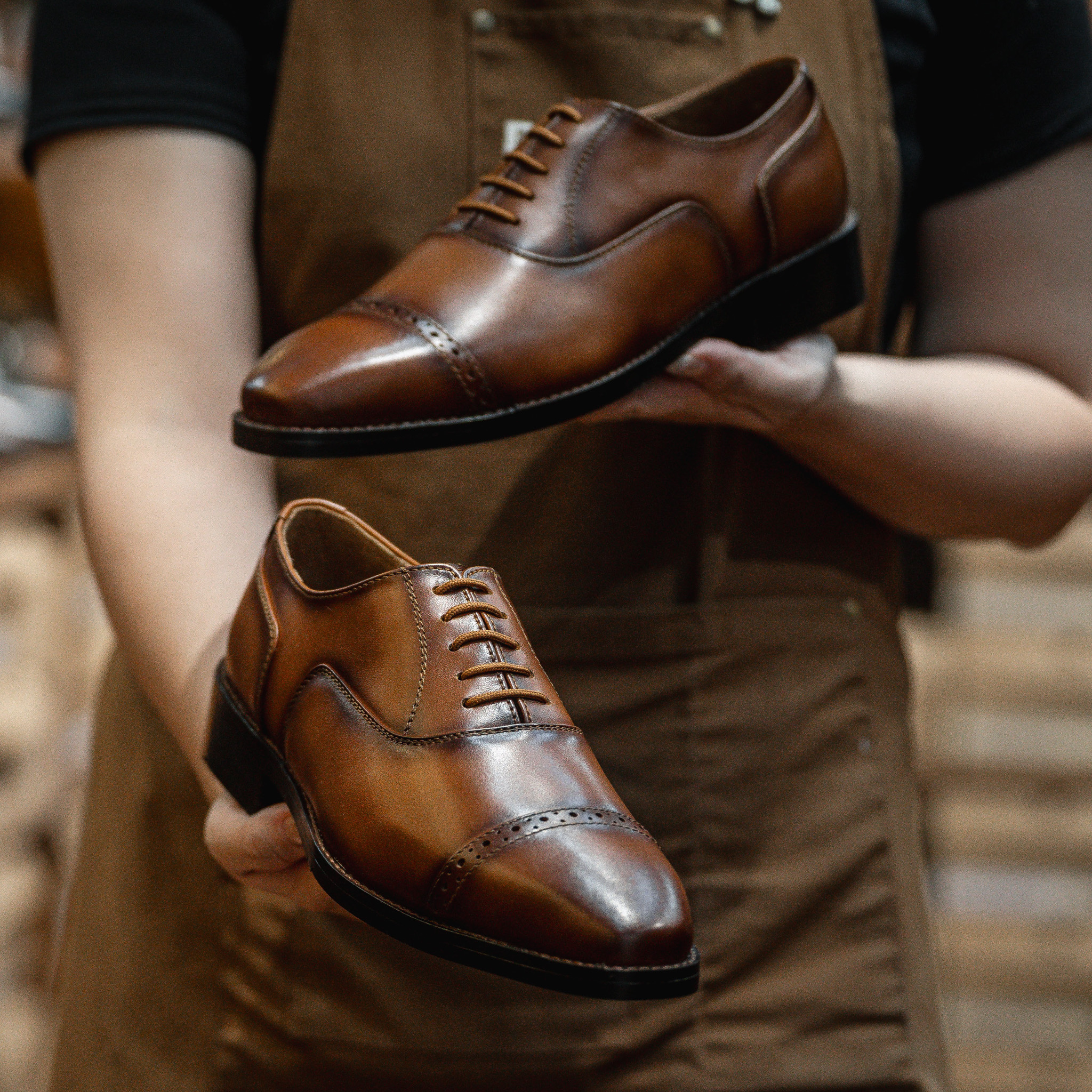 Giày Tây Santoni Oxford Quarter Brogues PH - màu Bò Cháy 11