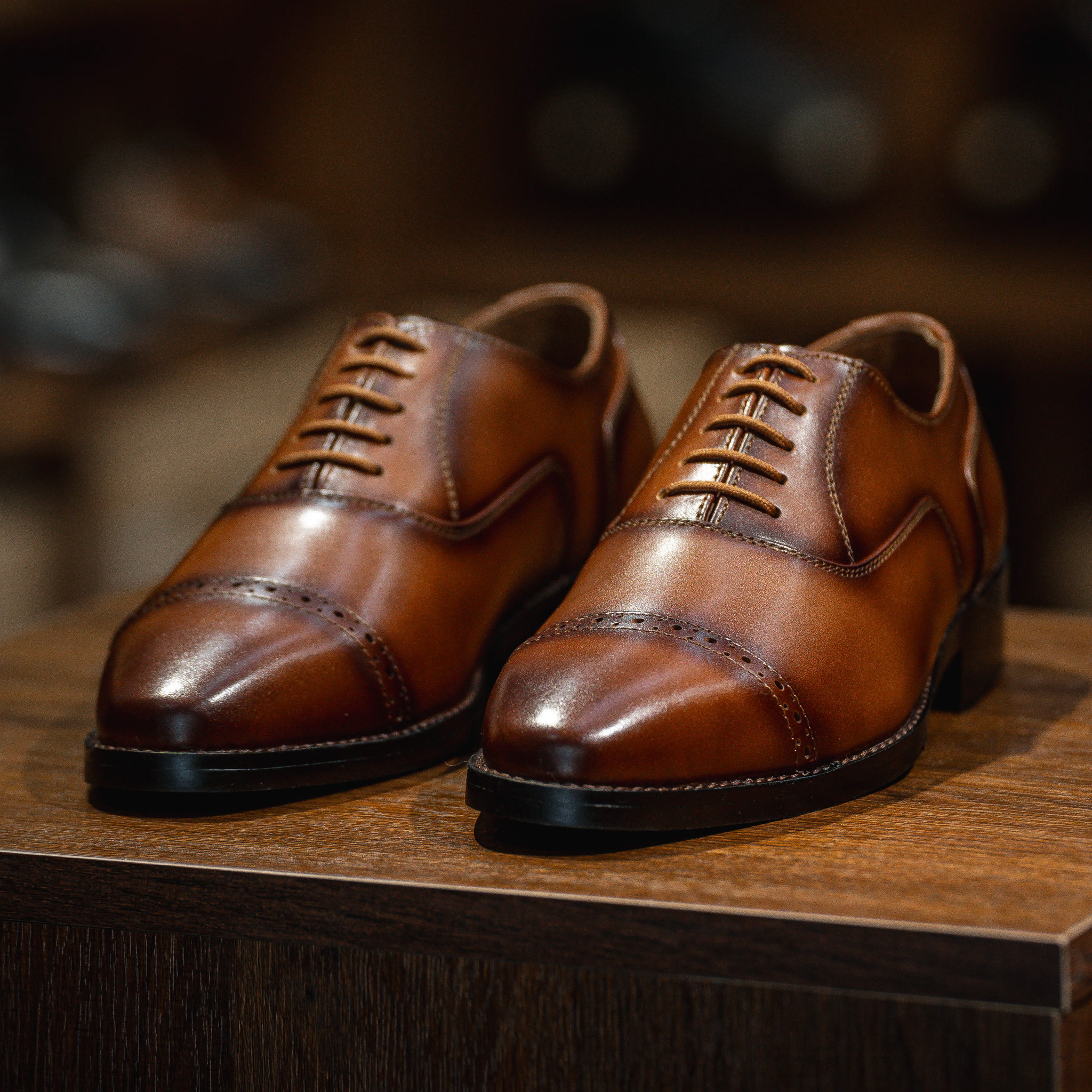 Giày Tây Santoni Oxford Quarter Brogues PH - màu Bò Cháy 2