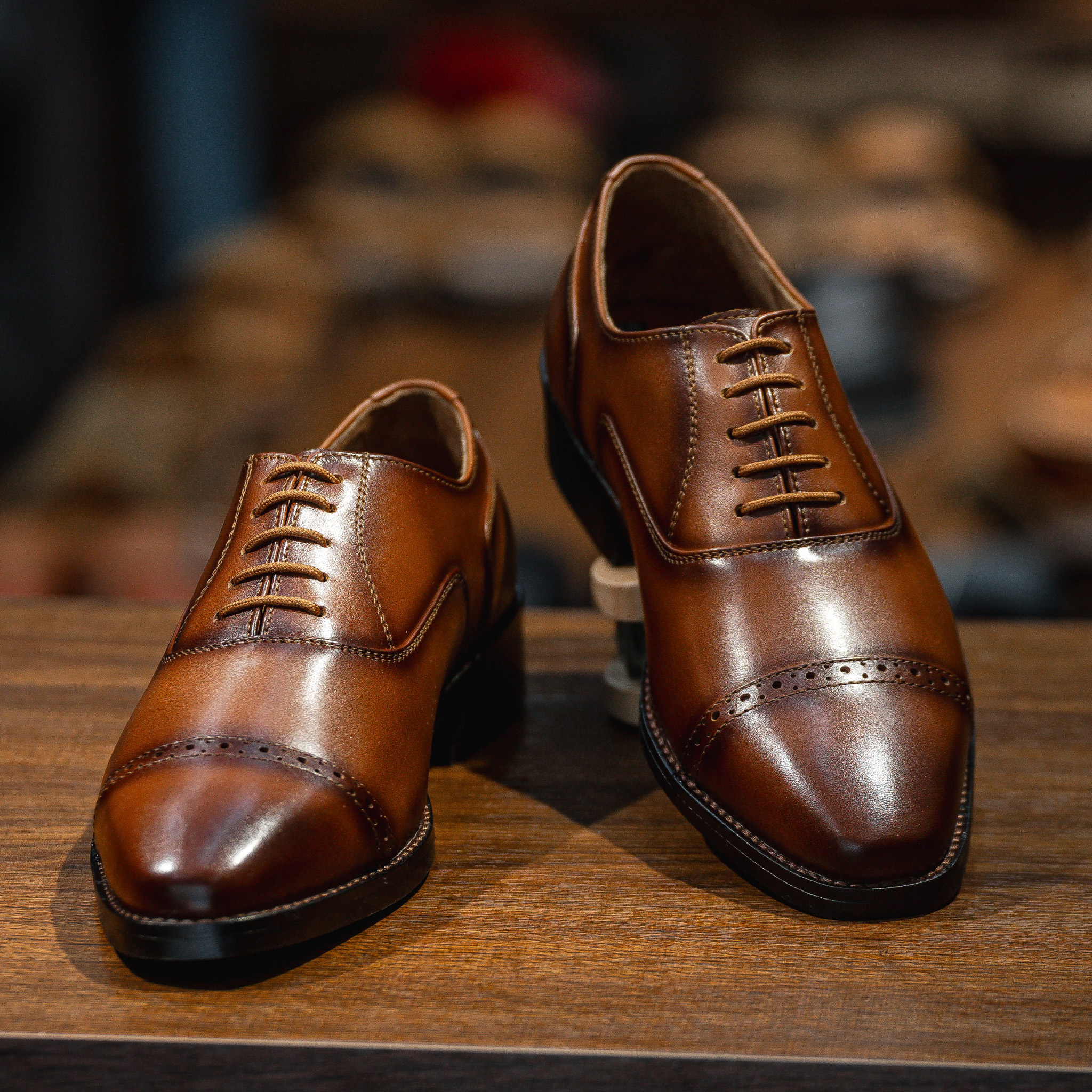 Giày Tây Santoni Oxford Quarter Brogues PH - màu Bò Cháy 6