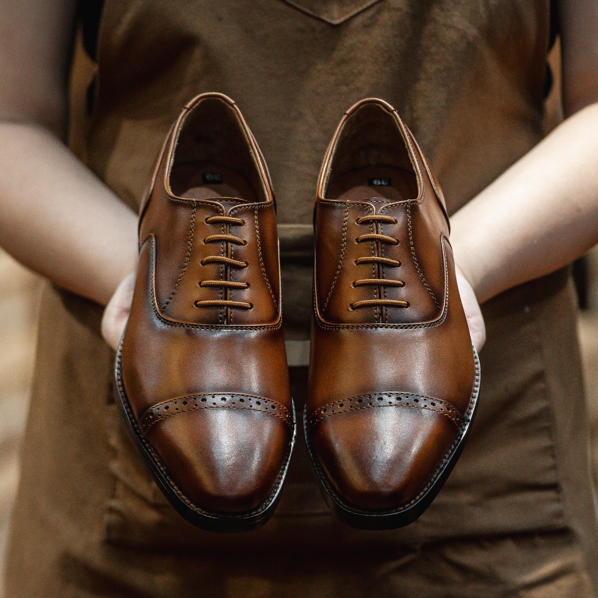 Giày Tây Santoni Oxford Quarter Brogues PH - màu Bò Cháy 7
