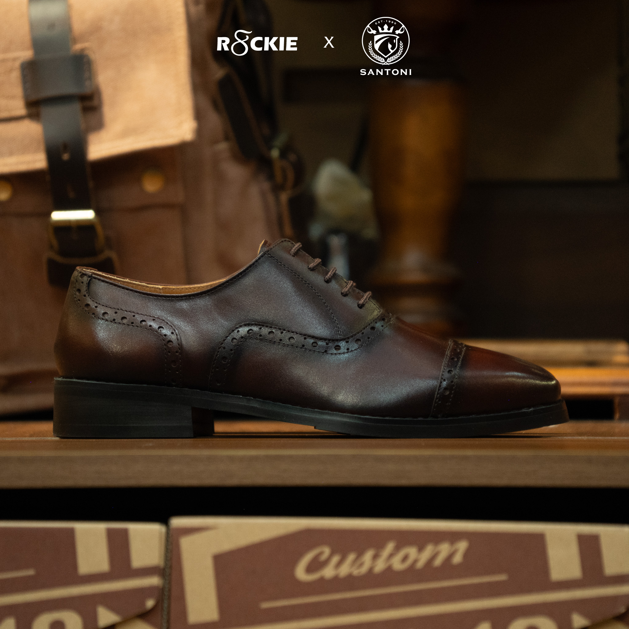 Giày Santoni Oxford Semi Brogues - CAESAR - NÂU 2