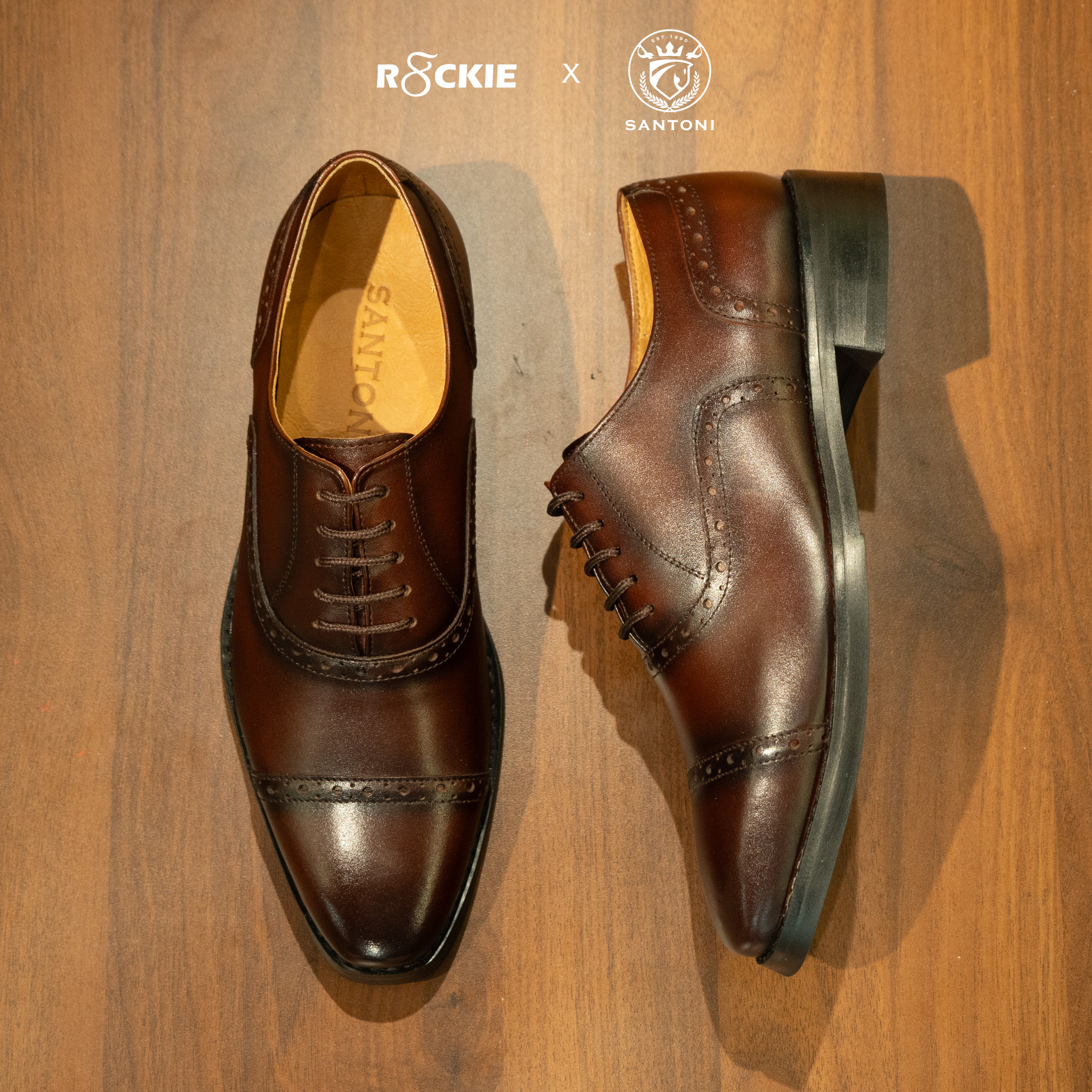 Giày Santoni Oxford Semi Brogues - CAESAR - NÂU 7