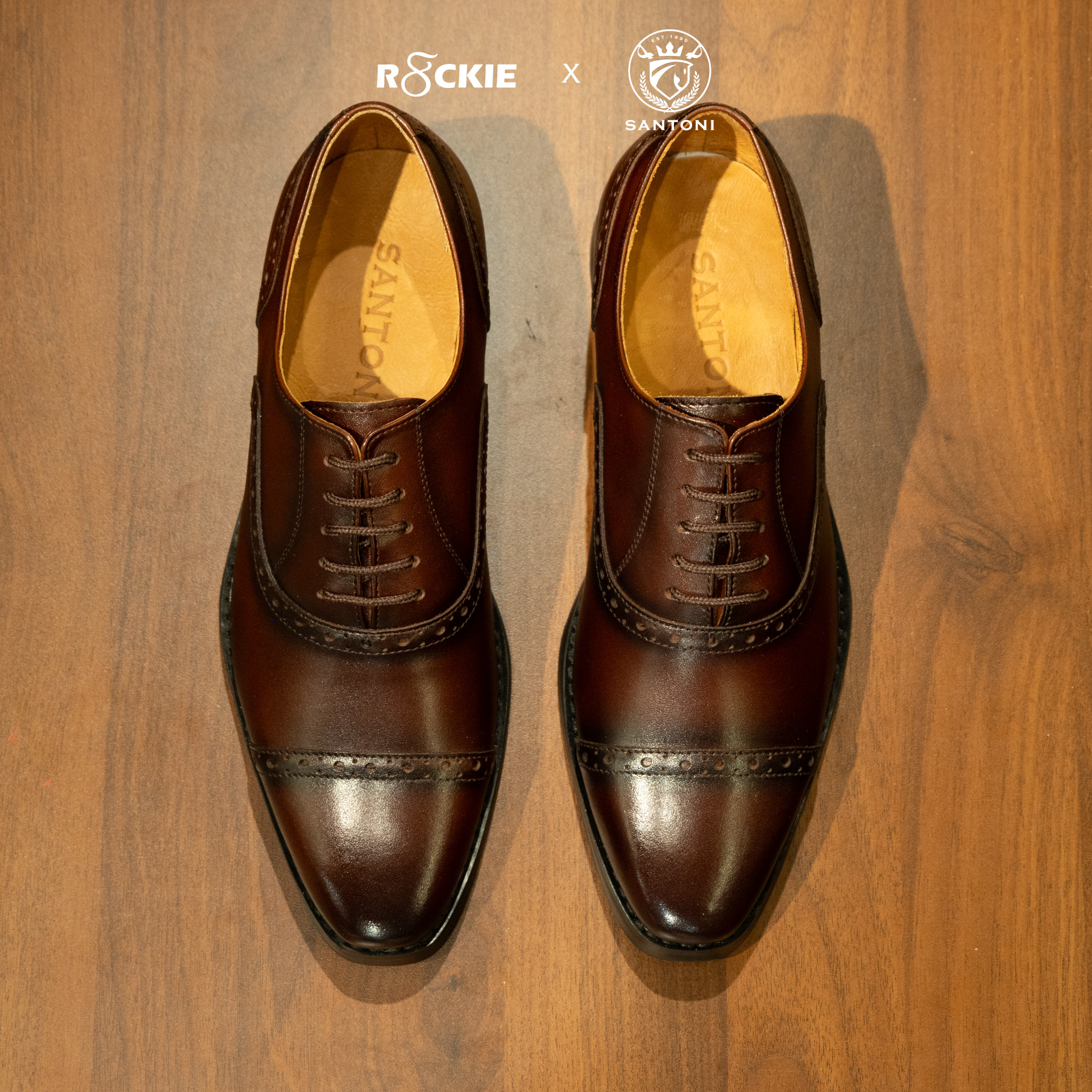 Giày Santoni Oxford Semi Brogues - CAESAR - NÂU 10