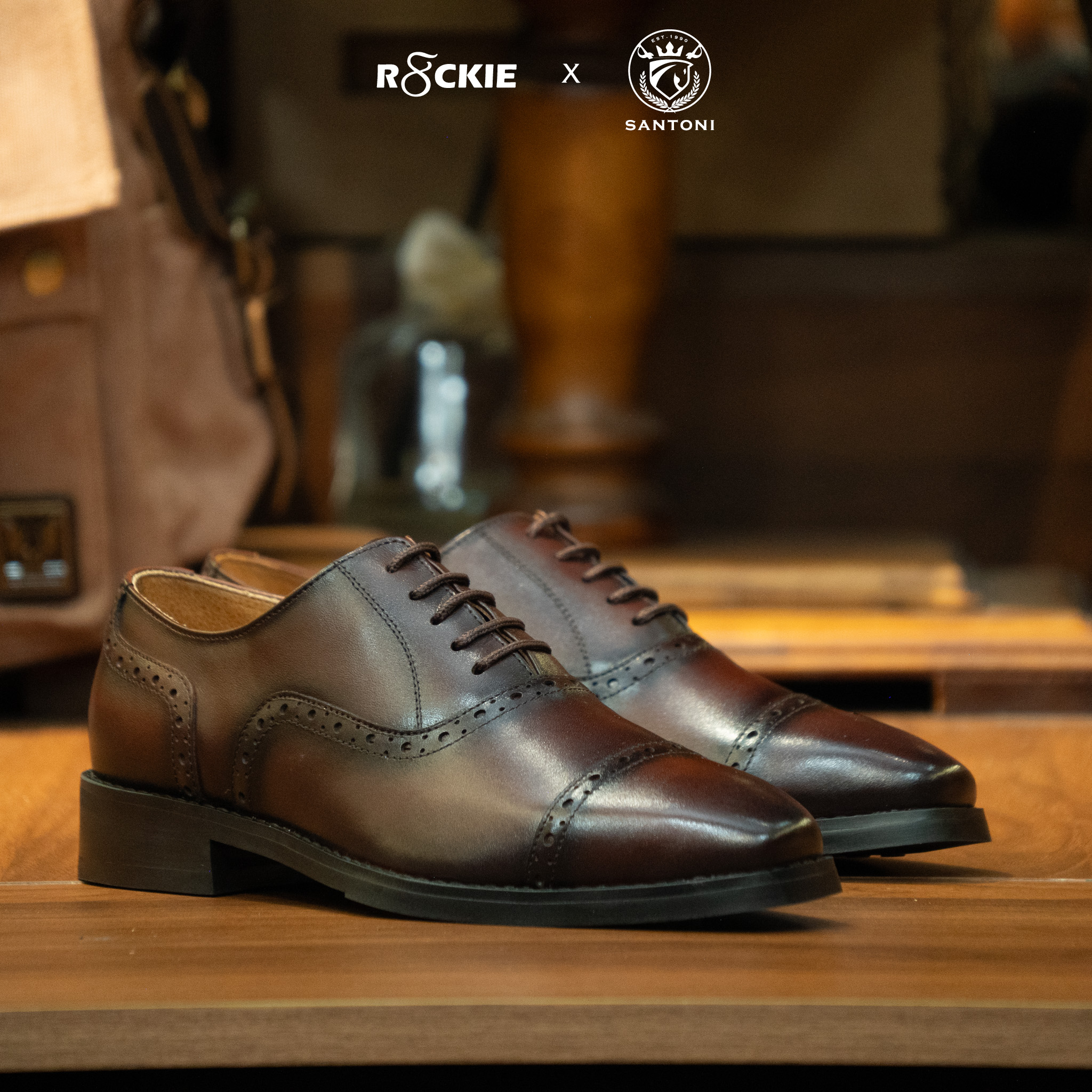 Giày Santoni Oxford Semi Brogues - CAESAR - NÂU 9