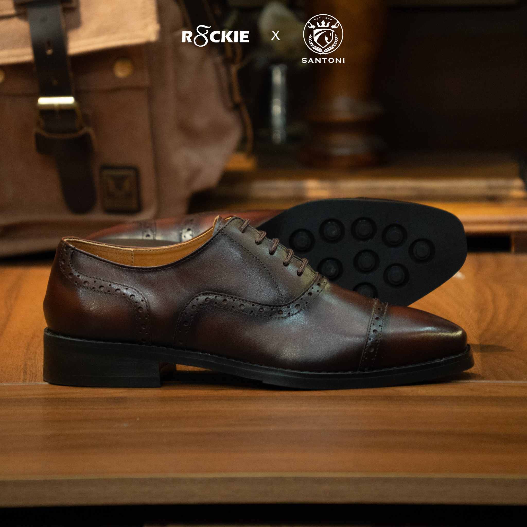 Giày Santoni Oxford Semi Brogues - CAESAR - NÂU 8