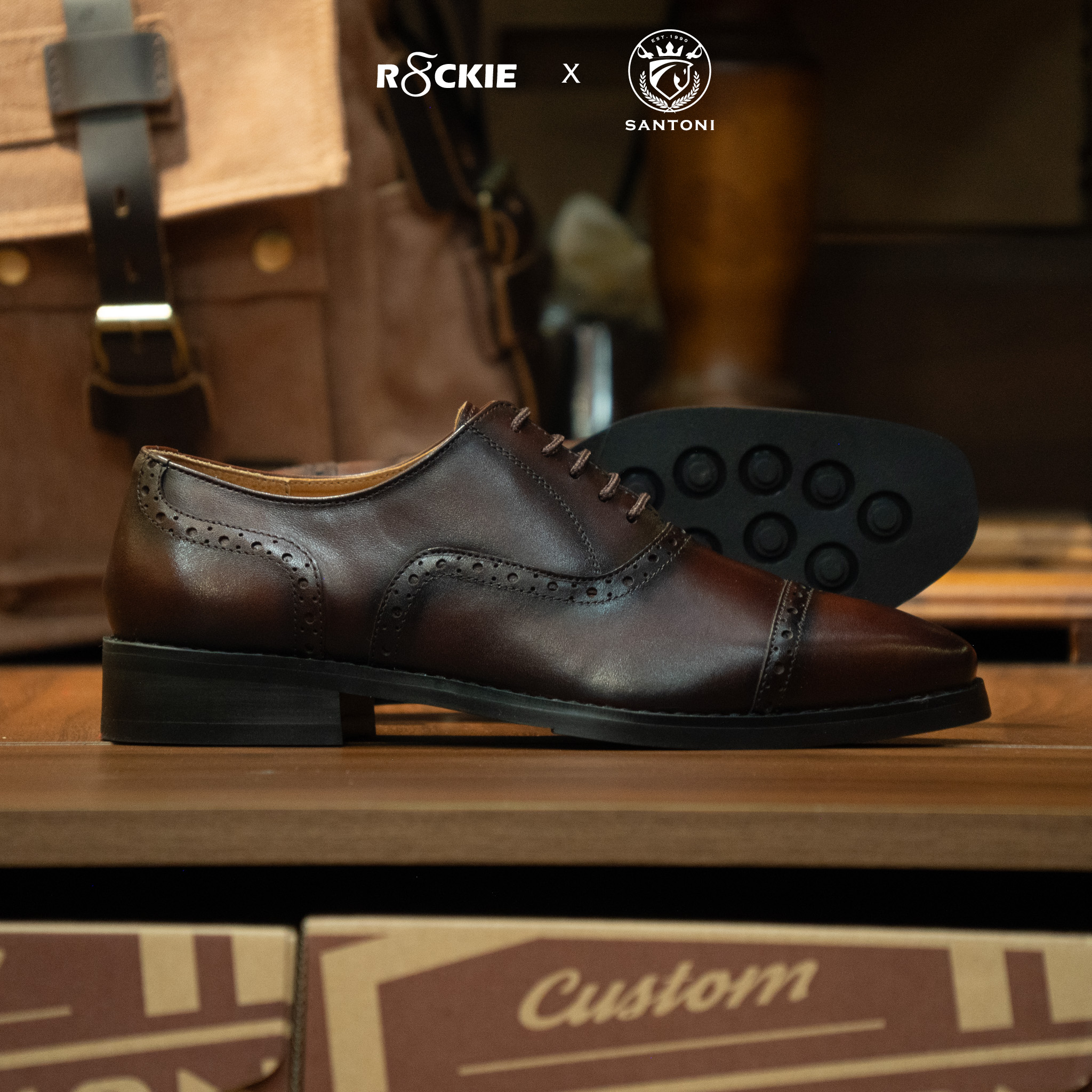 Giày Santoni Oxford Semi Brogues - CAESAR - NÂU 4