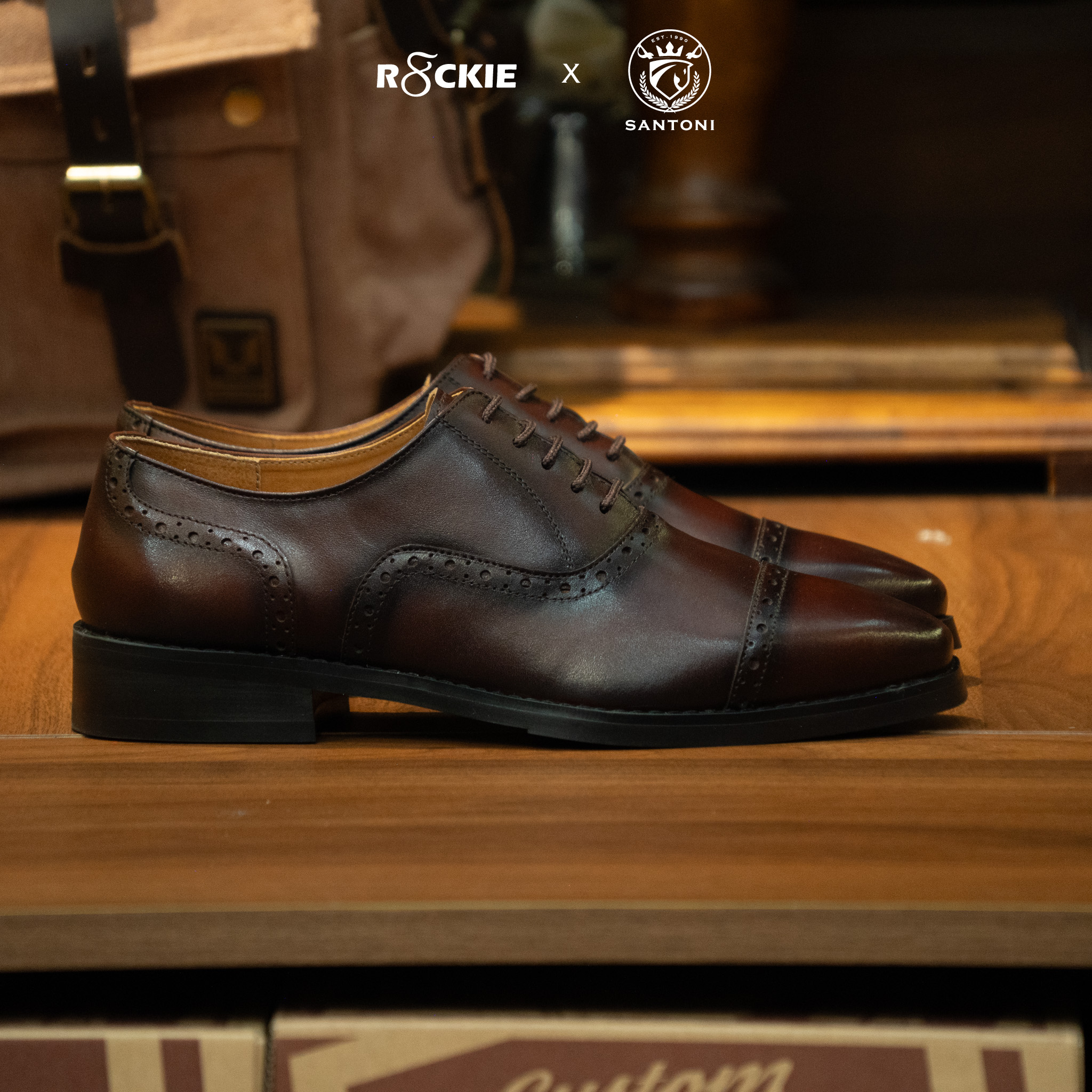 Giày Santoni Oxford Semi Brogues - CAESAR - NÂU 6