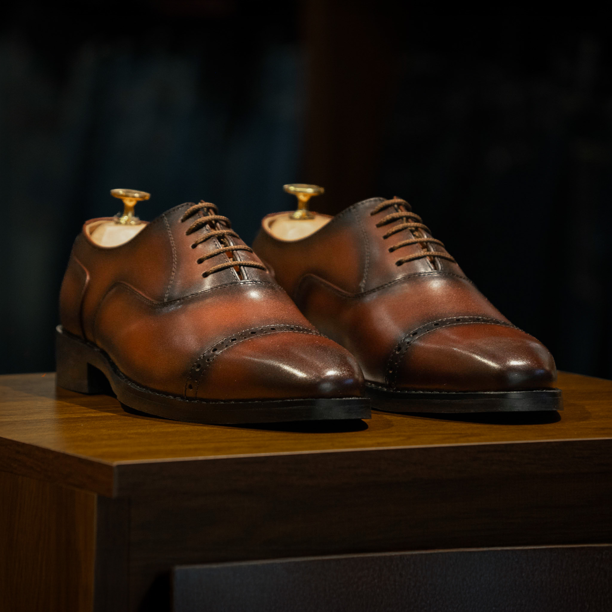 Giày Tây Santoni Oxford Quarter Brogues - Nâu